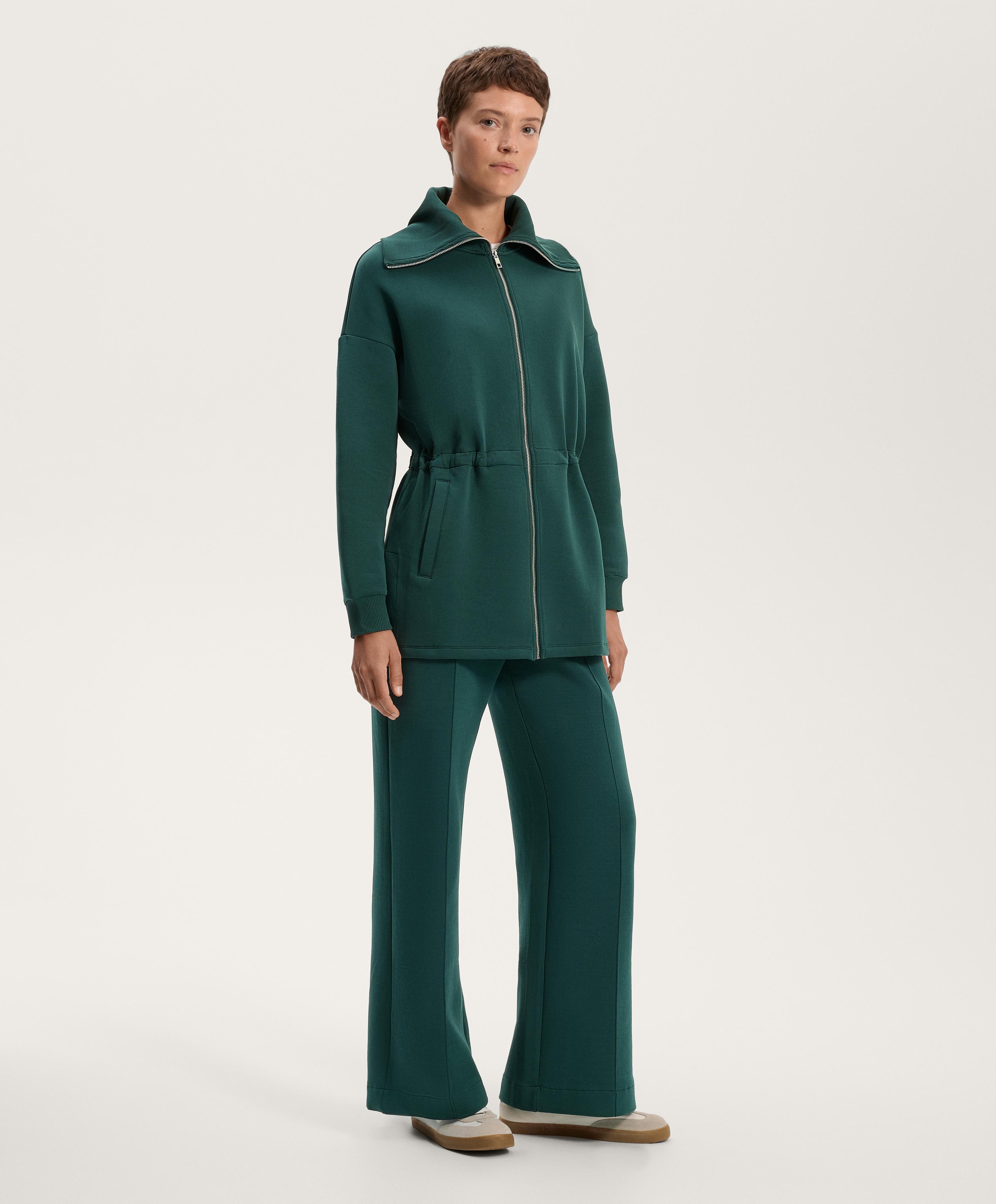 Long jacket with adjustable waist, rib collar in a cotton