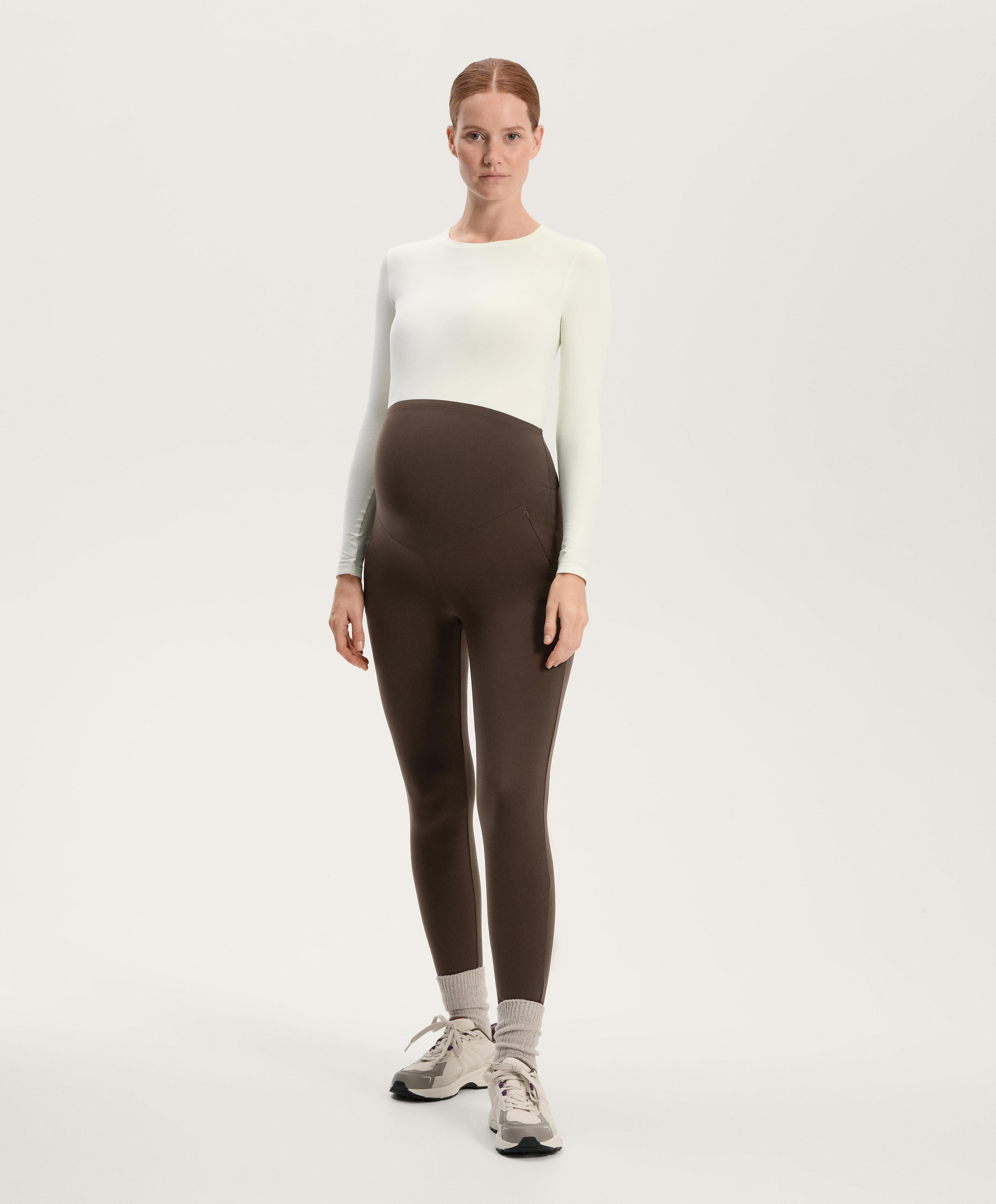70cm warm maternity ankle-length leggings — DARK REDDISH‑BROWN