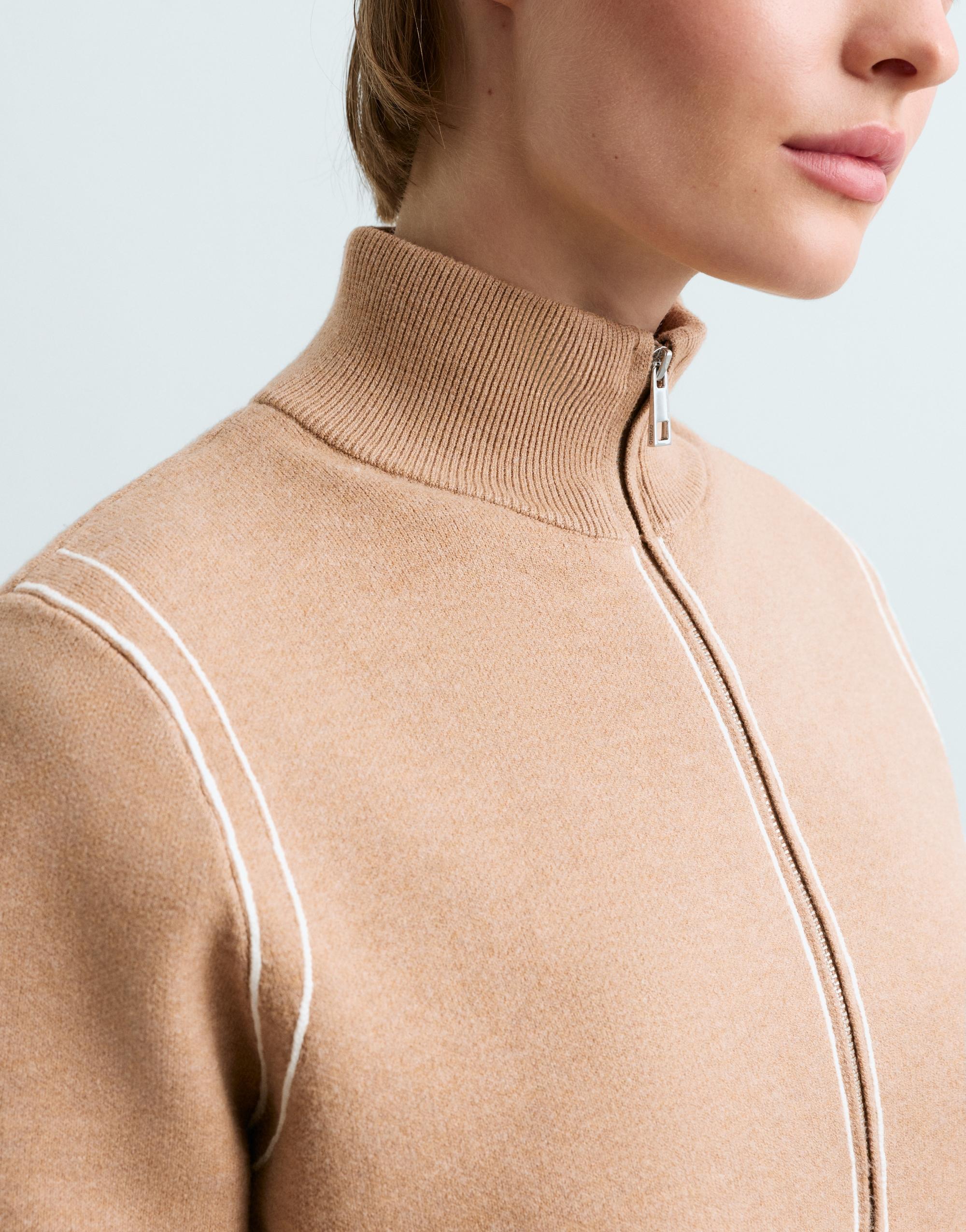 Contrast piping knit jacket — CAMEL