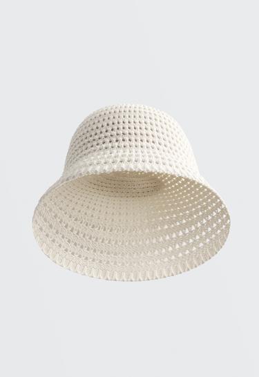 100% cotton crochet bucket hat — PALE BEIGE 1