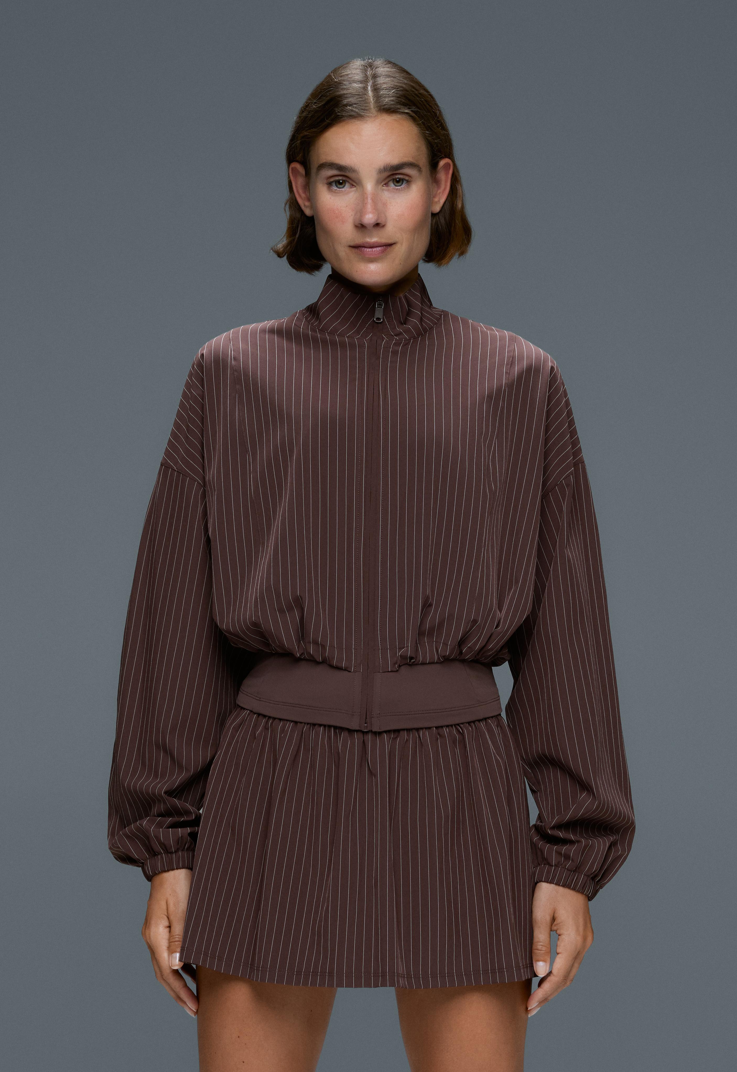 Pinstriped water-repellent technical jacket — CHOCOLATE