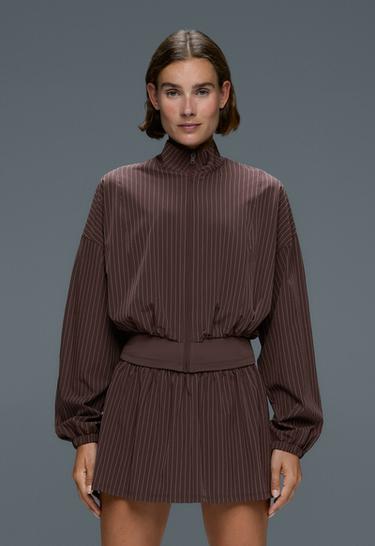 Pinstriped water-repellent technical jacket — CHOCOLATE 3
