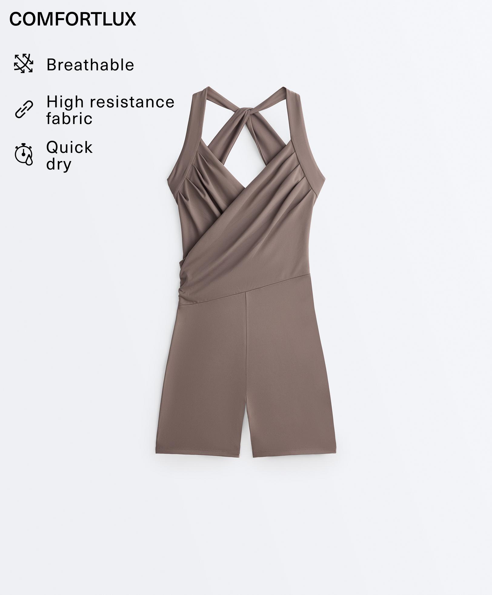 Comfortlux crossover short jumpsuit — TAUPE-GREY