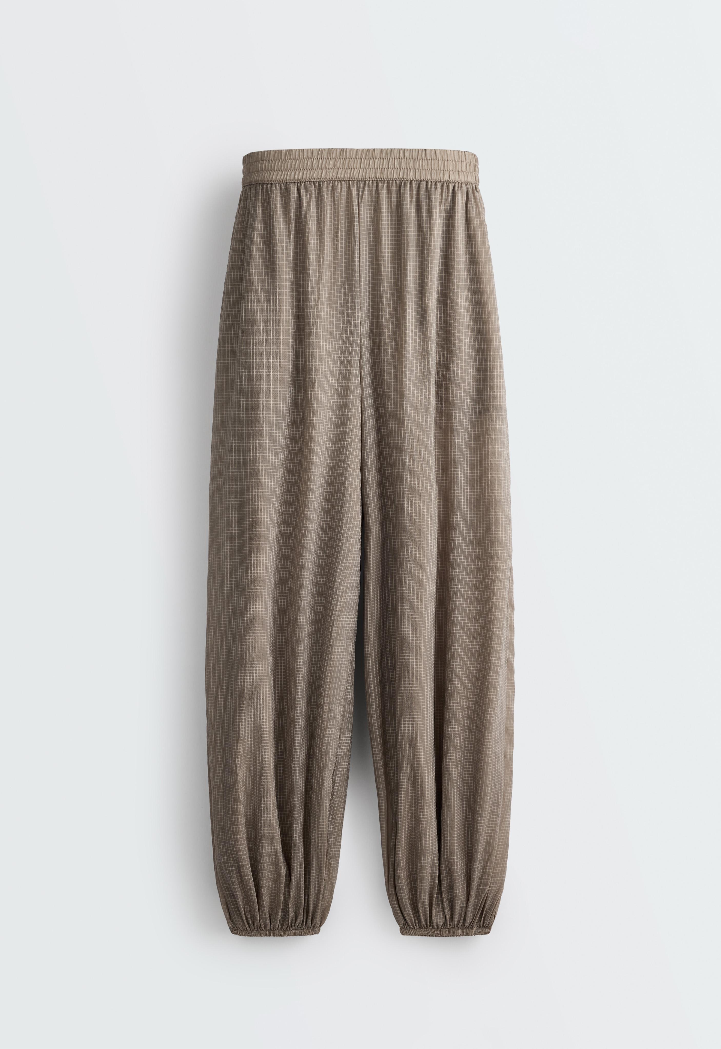 Checked technical bloomer trousers — MINK GREY