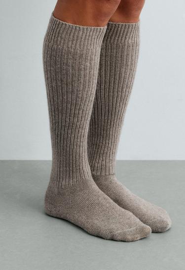 22% cashmere 10% wool long socks — BROWN MELANGE 2