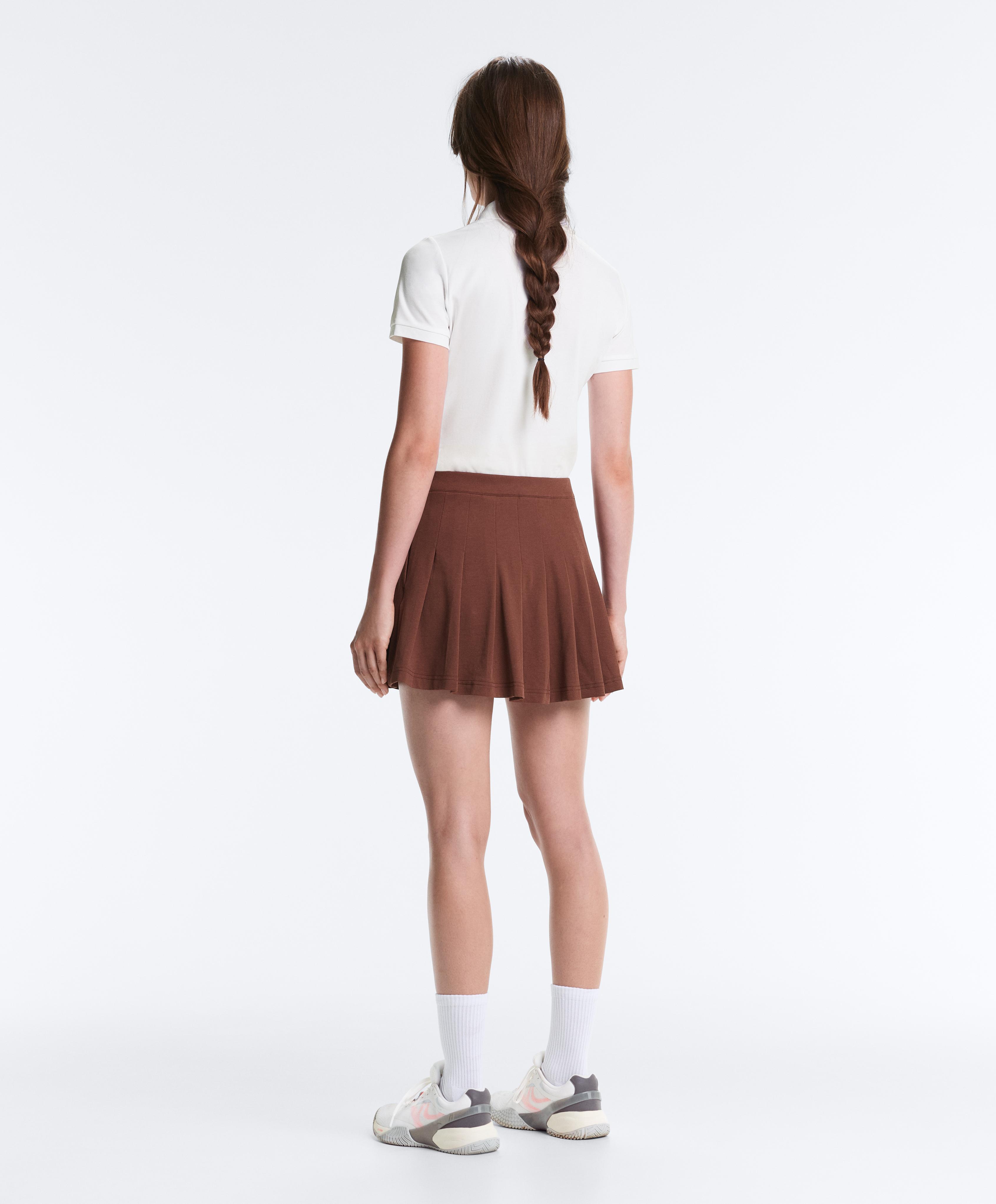 Cotton piqué pleated mini skirt — TERRACOTTA