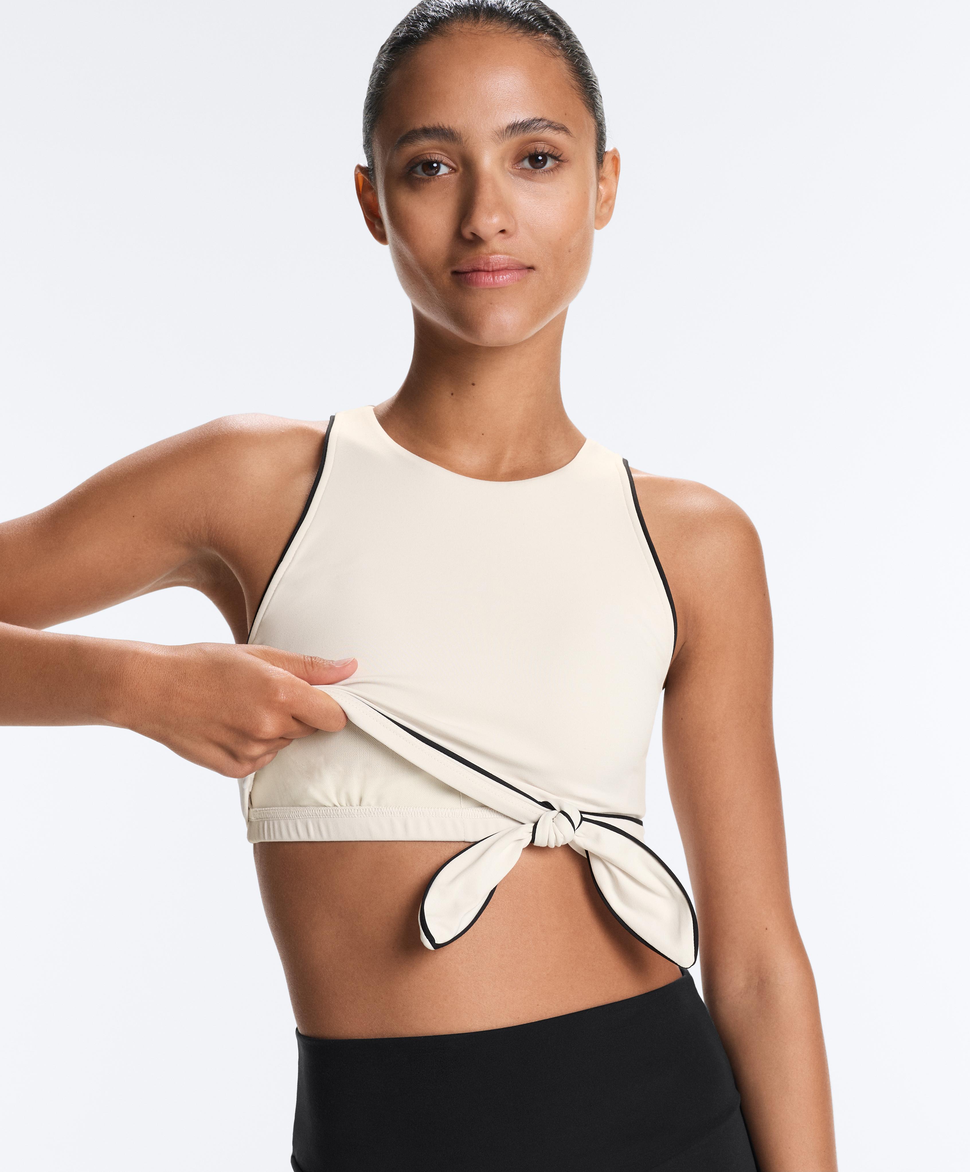 Comfortlux sleeveless tie tank top — PALE ECRU