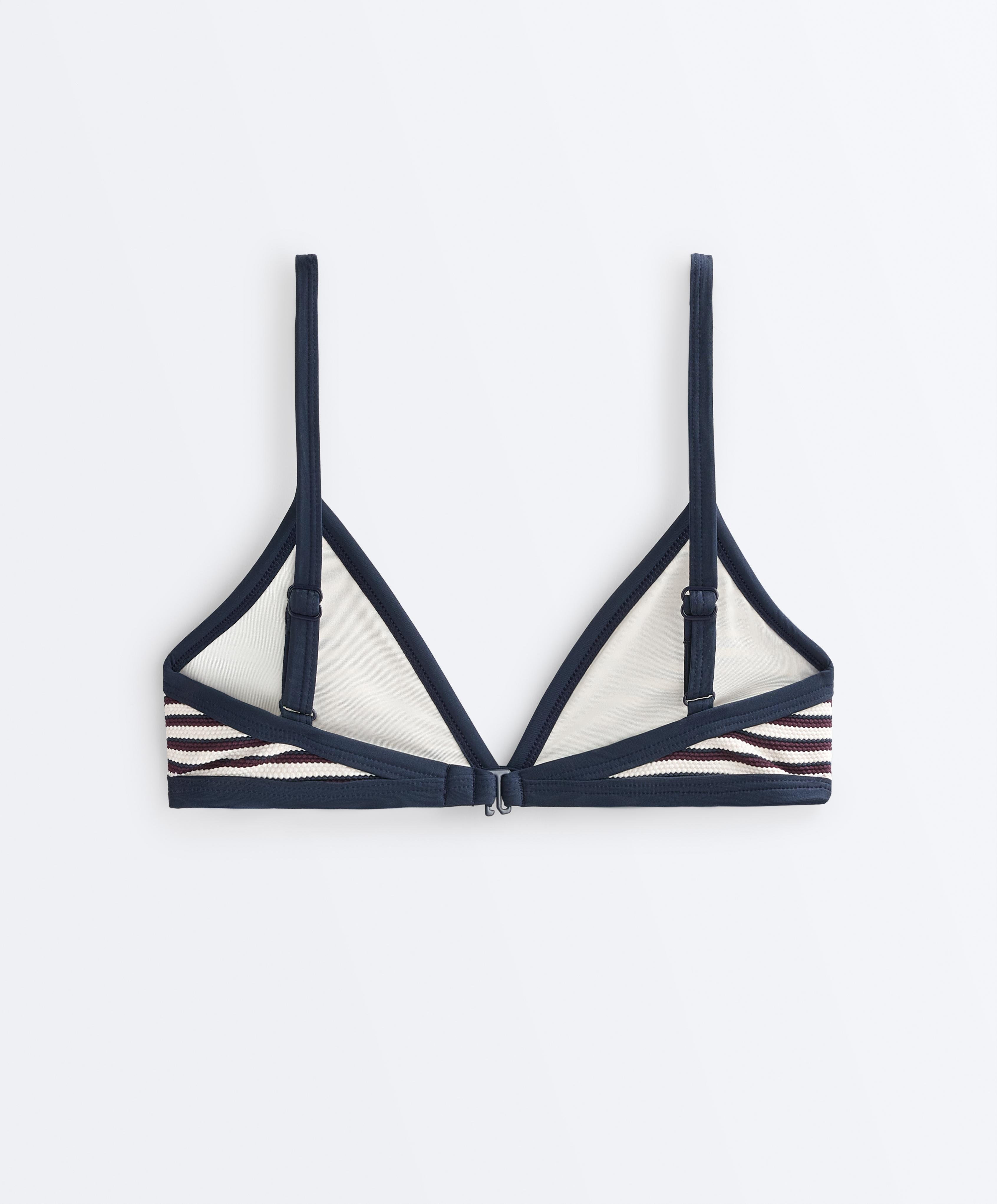 Trim textured stripe triangle bikini top — NAVY BLUE