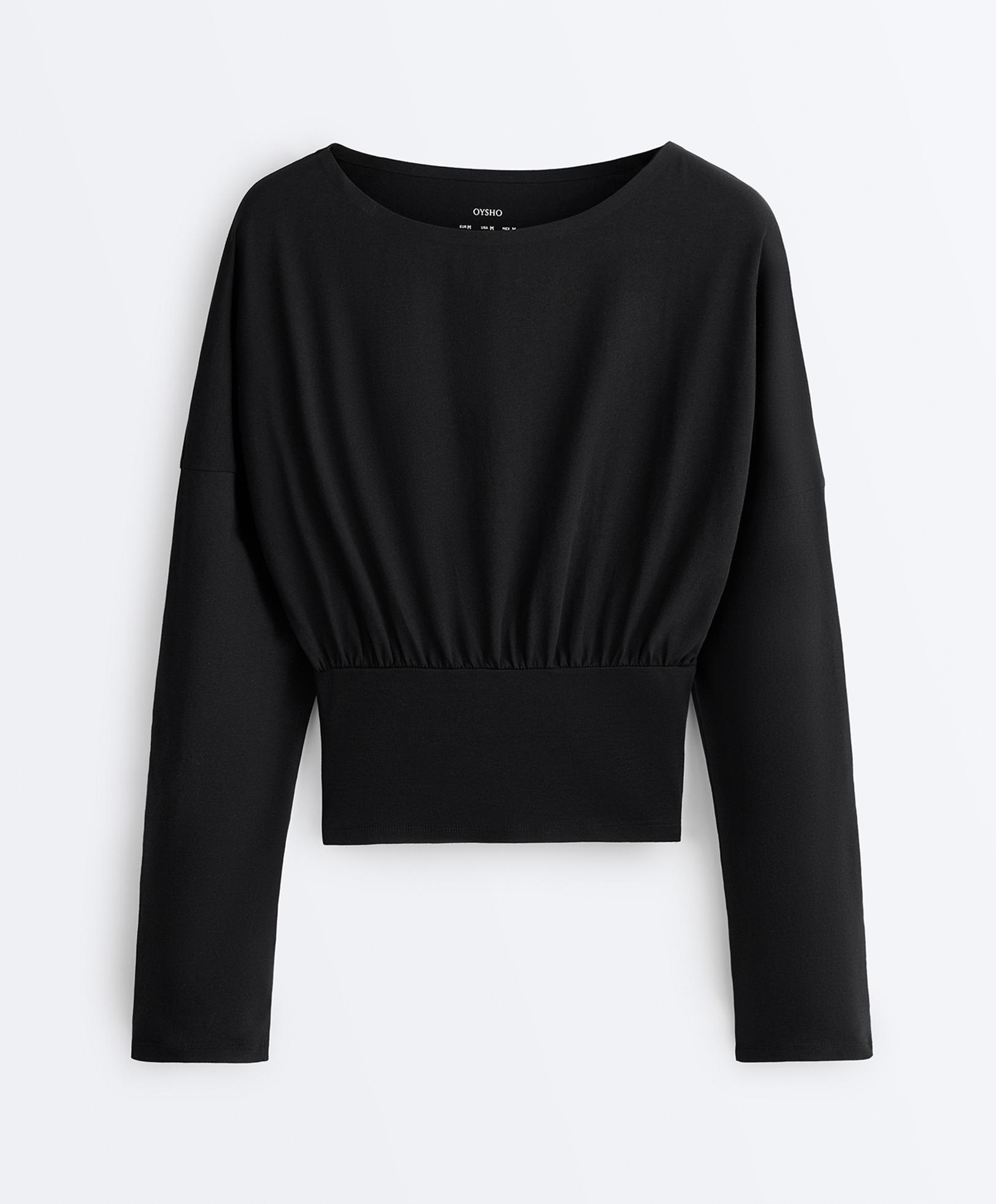 Fitted waist cotton blend T-shirt — BLACK