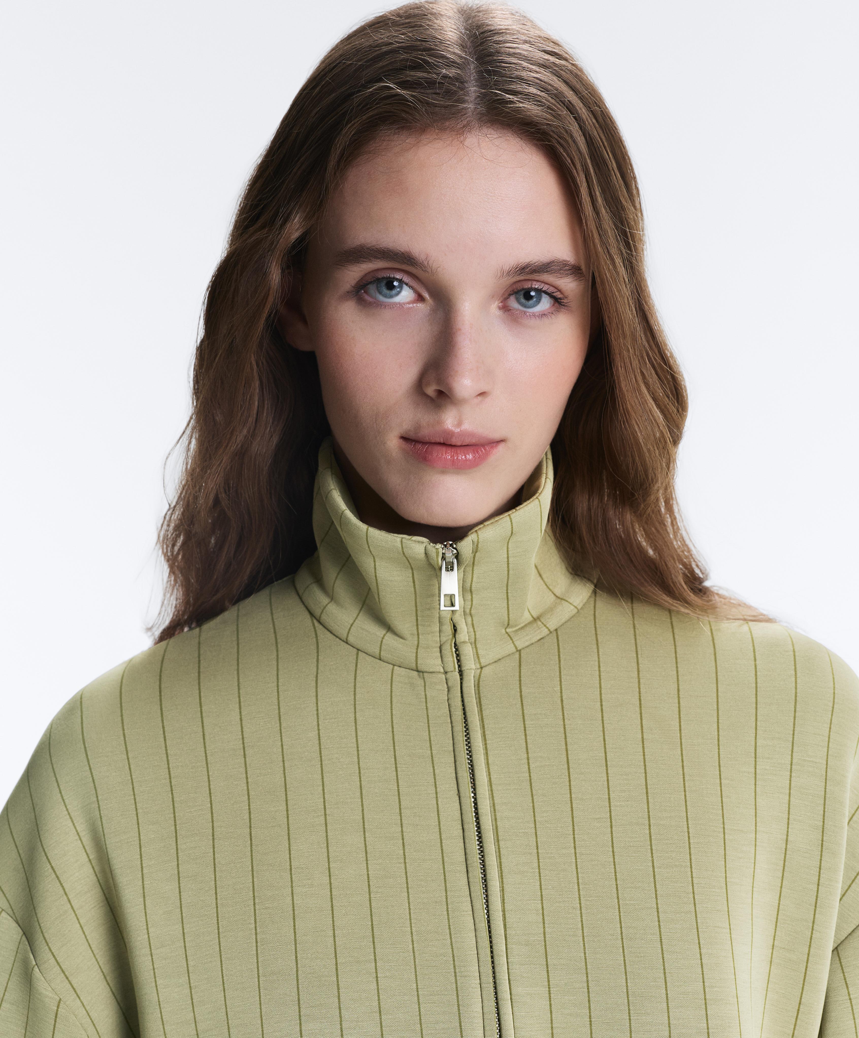 Boxy cape jacket with soft-touch modal pinstripe — YELLOW GREEN