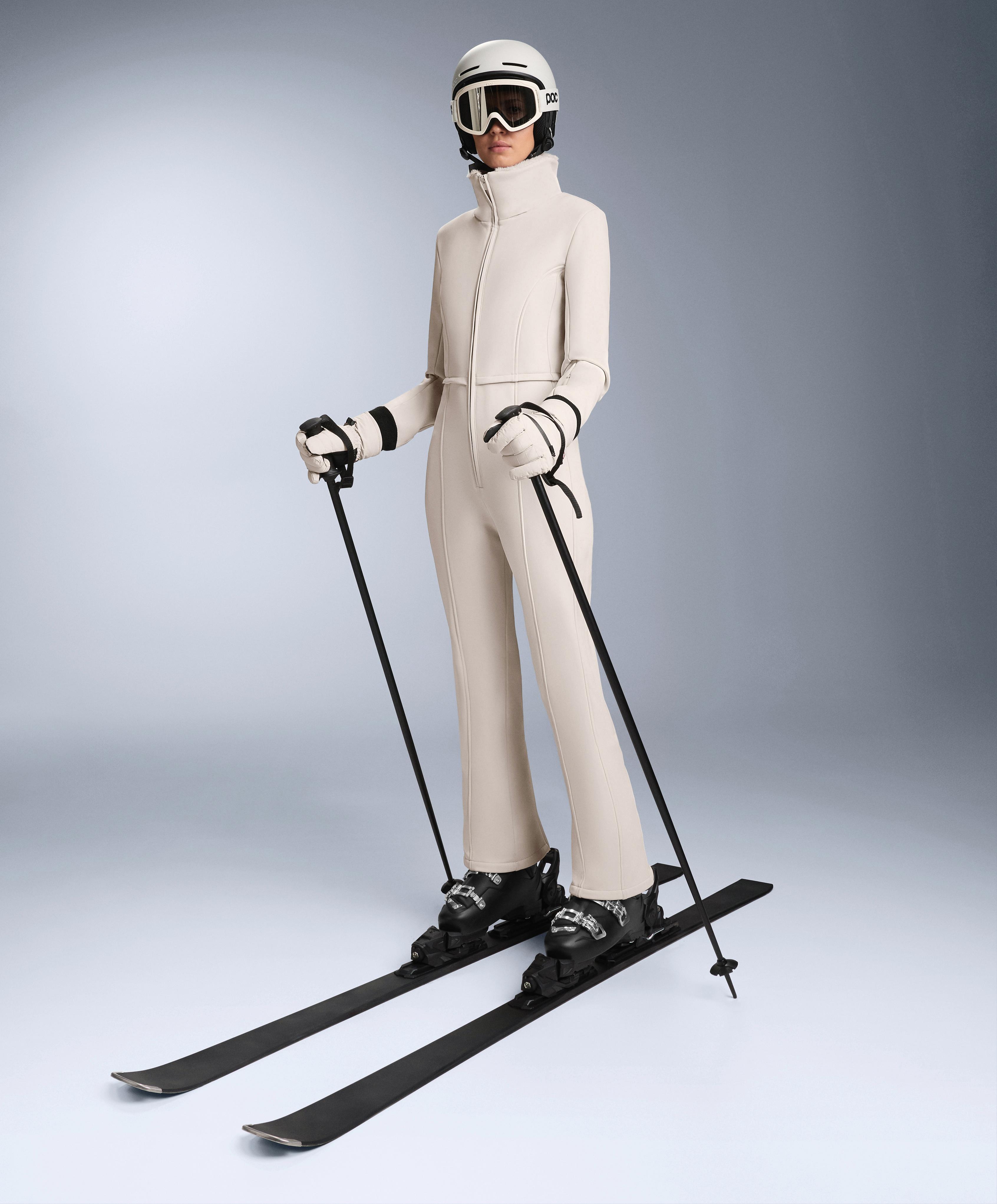Water-resistant 2-in-1 removable flare stretch SKI jumpsuit — PALE MINK