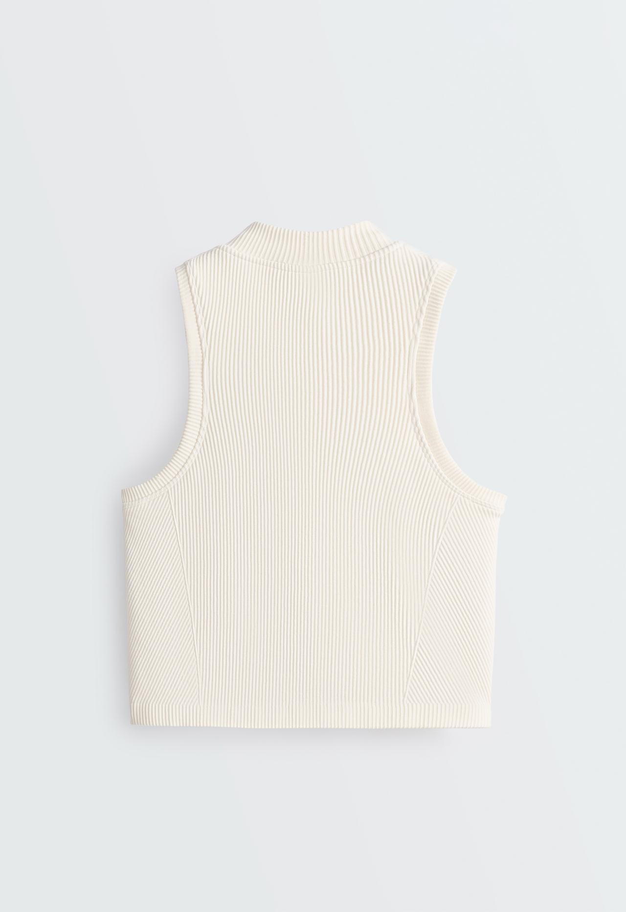 Sleeve-free seamless rib half-zip tank top — PALE ECRU