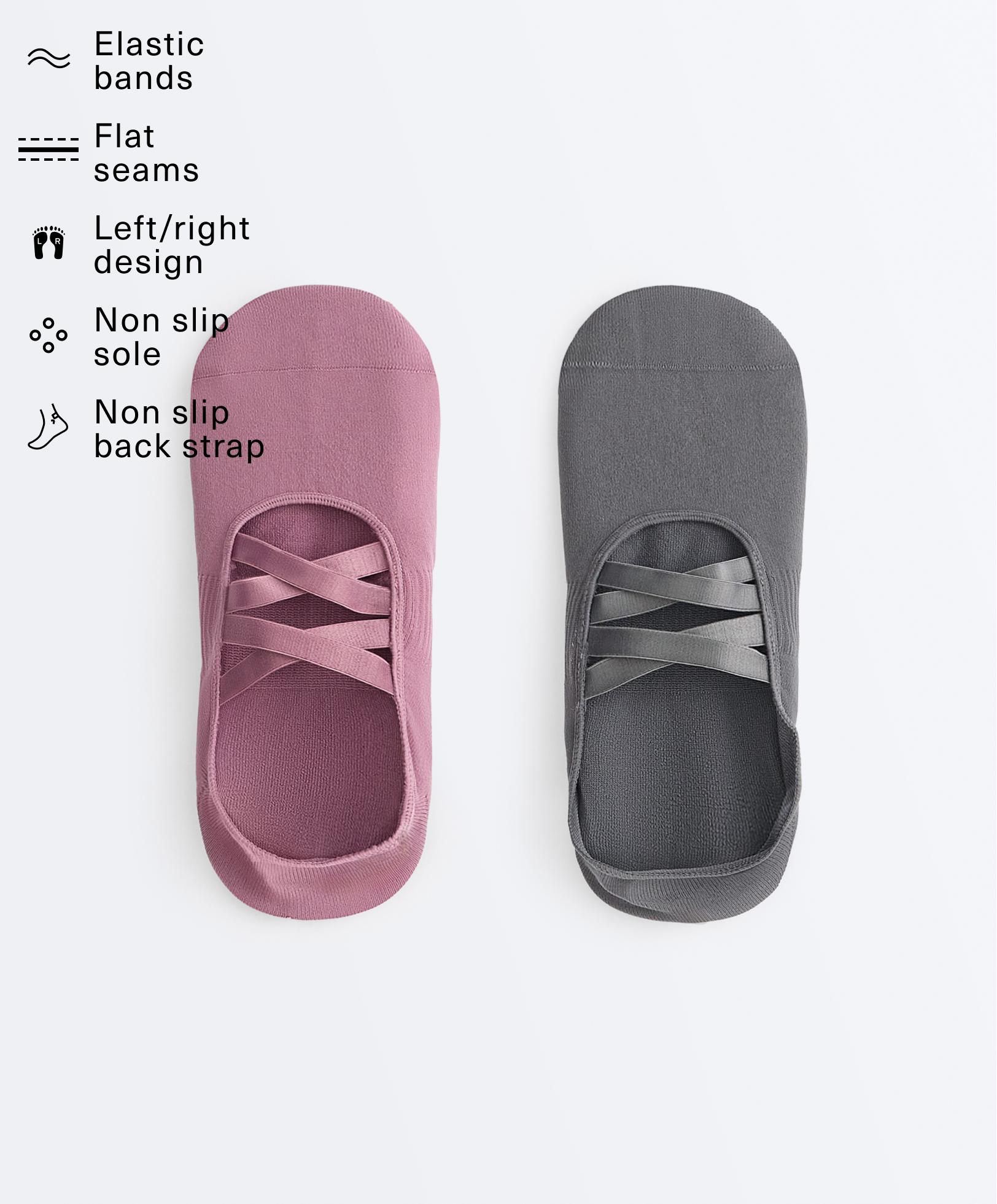 2 pairs of invisible polyamide blend yoga and Pilates socks with double straps — MAUVE PINK
