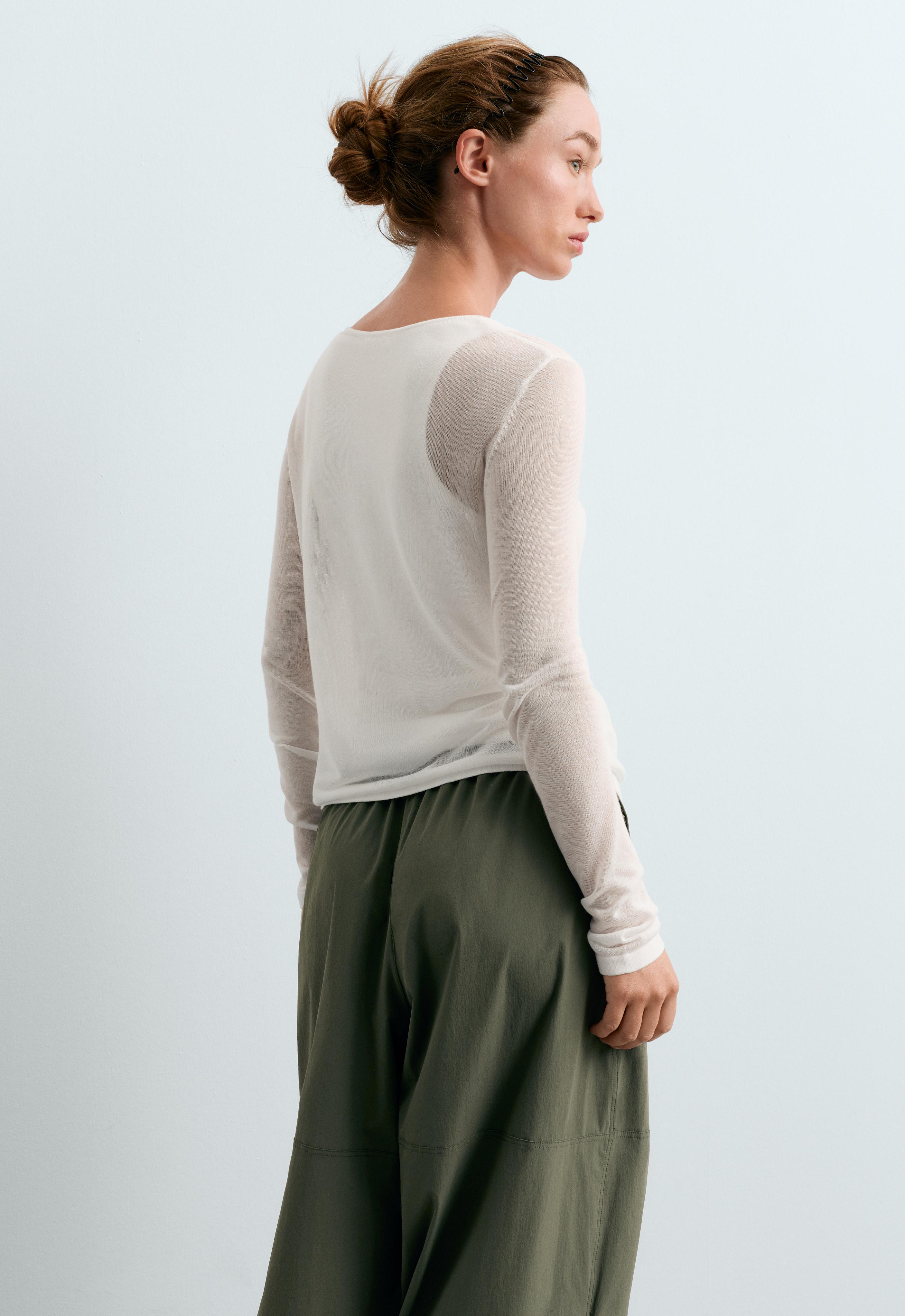 Long-sleeved sheer double-layer top — WHITE 