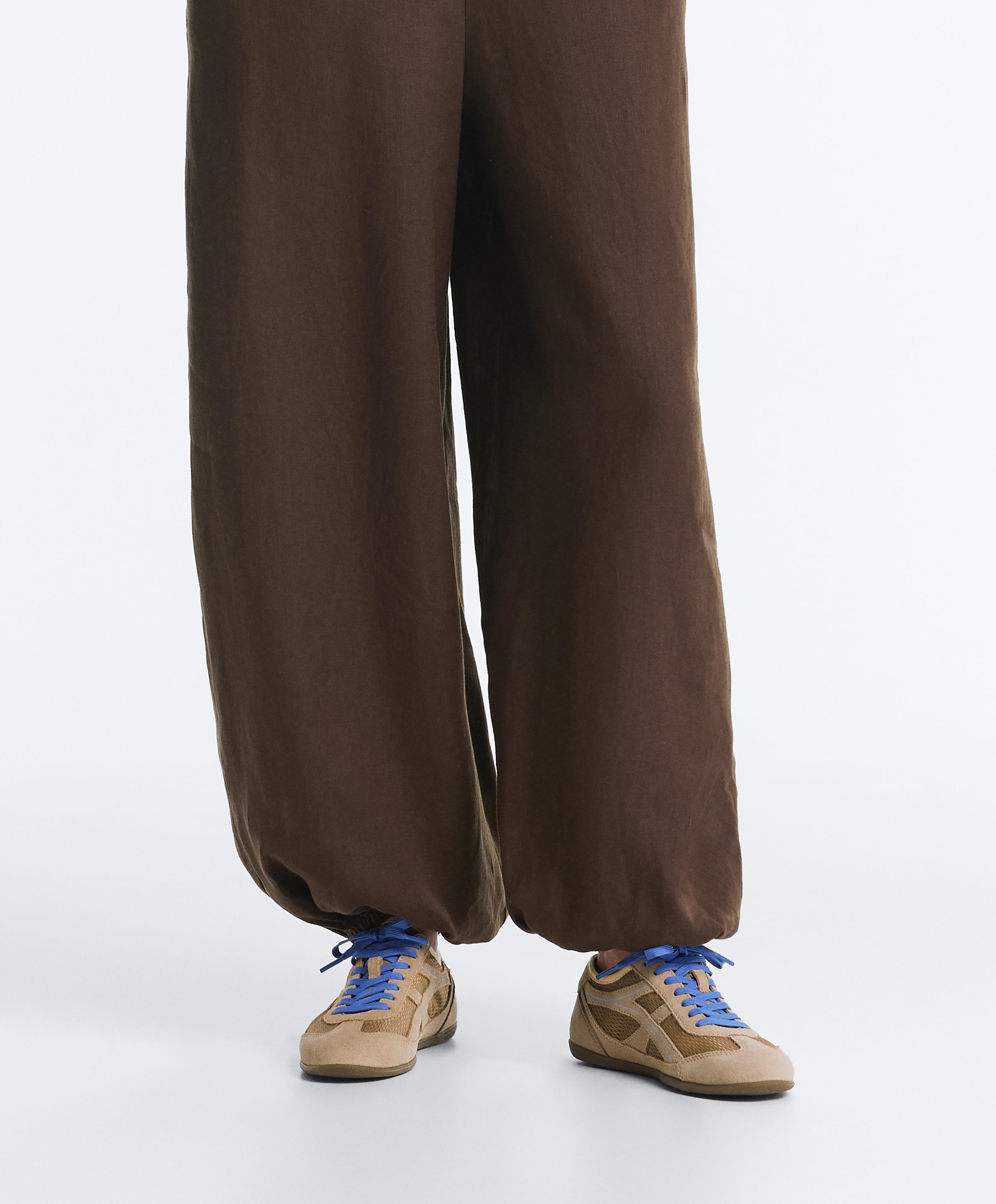 Split-suede and mesh trainers — TOASTED BROWN