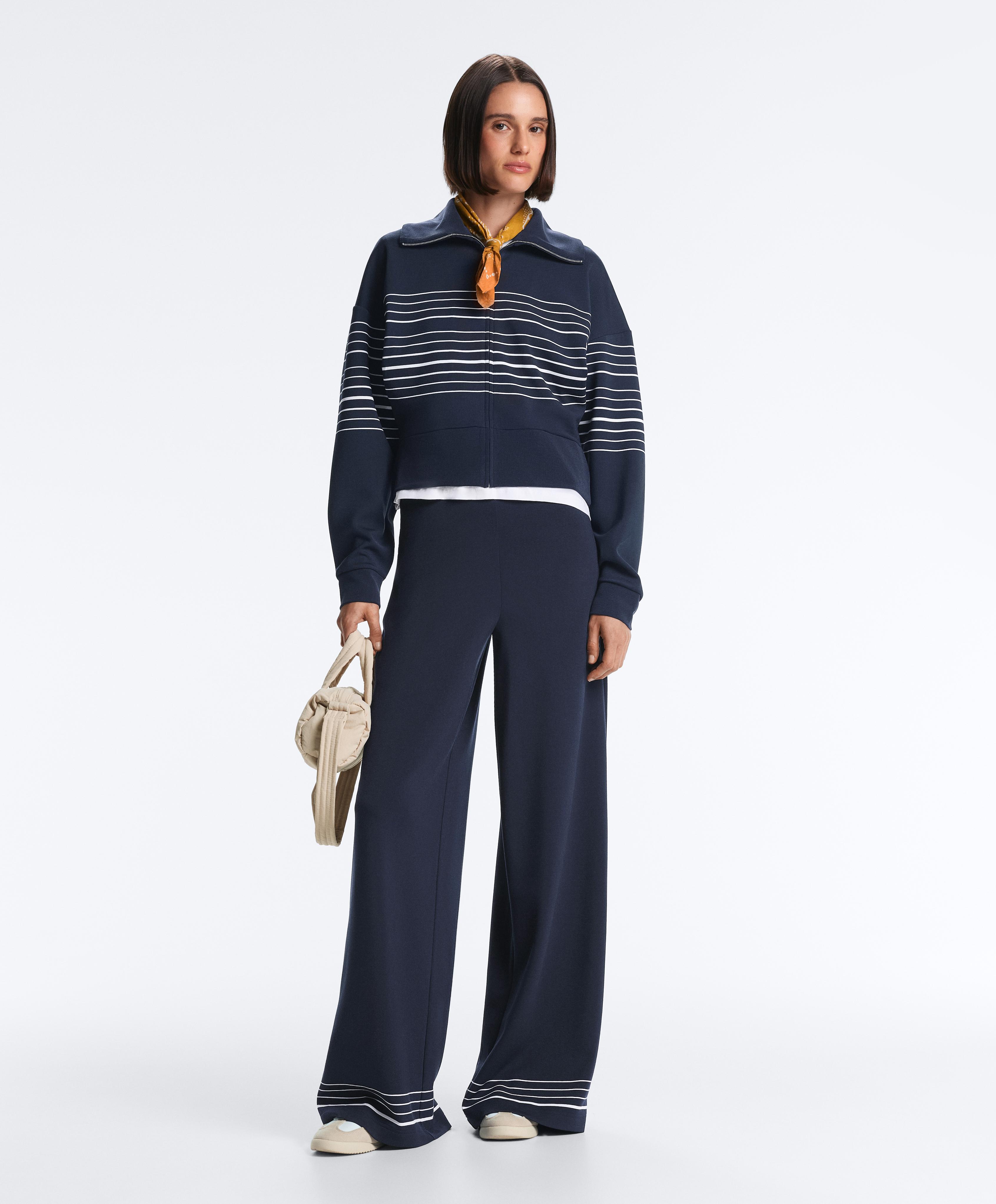 Soft-touch modal trousers with sailor stripe detail — NAVY BLUE
