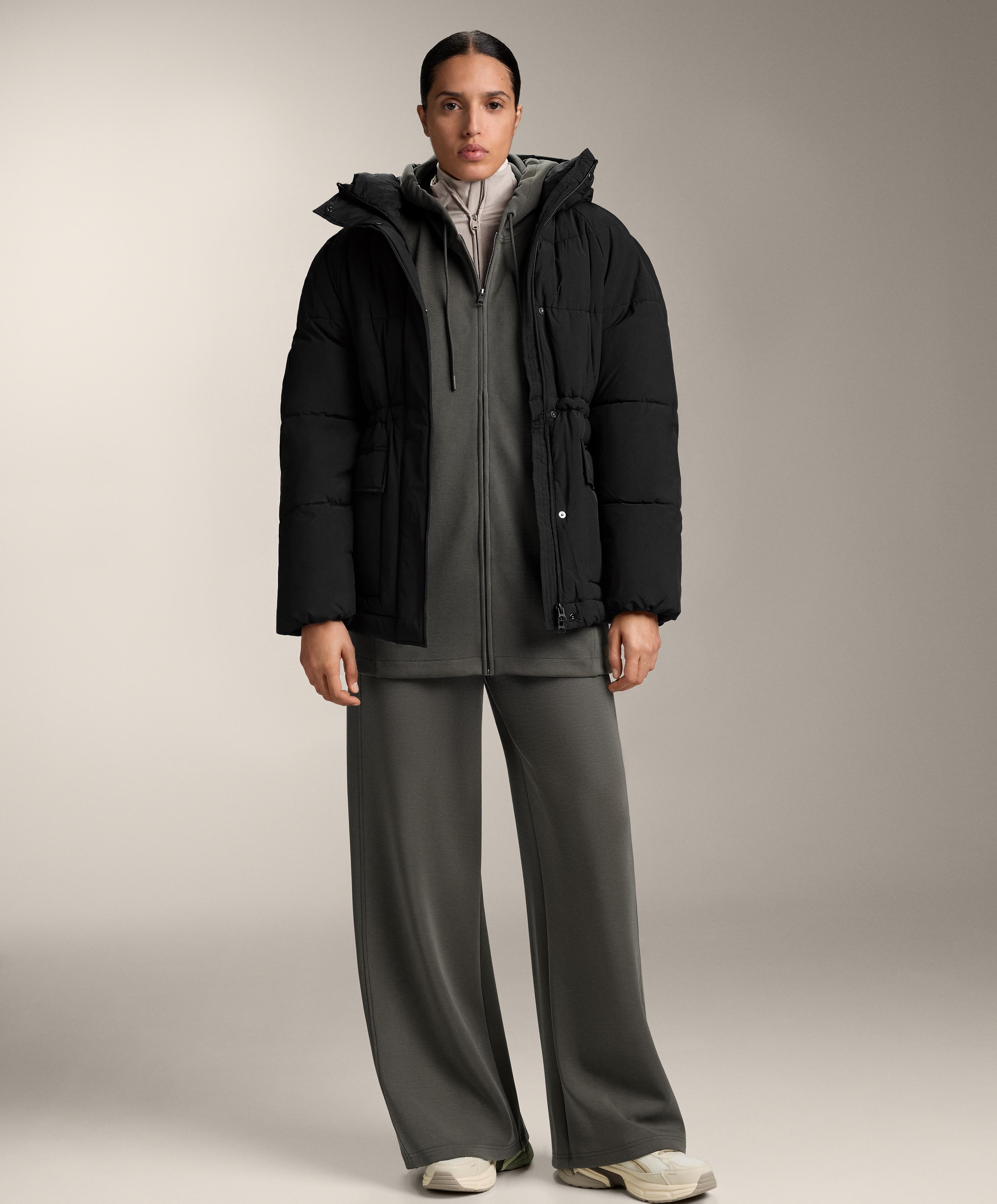 Wide-leg straight trousers with side rib and brushed modal — CHARCOAL GREY
