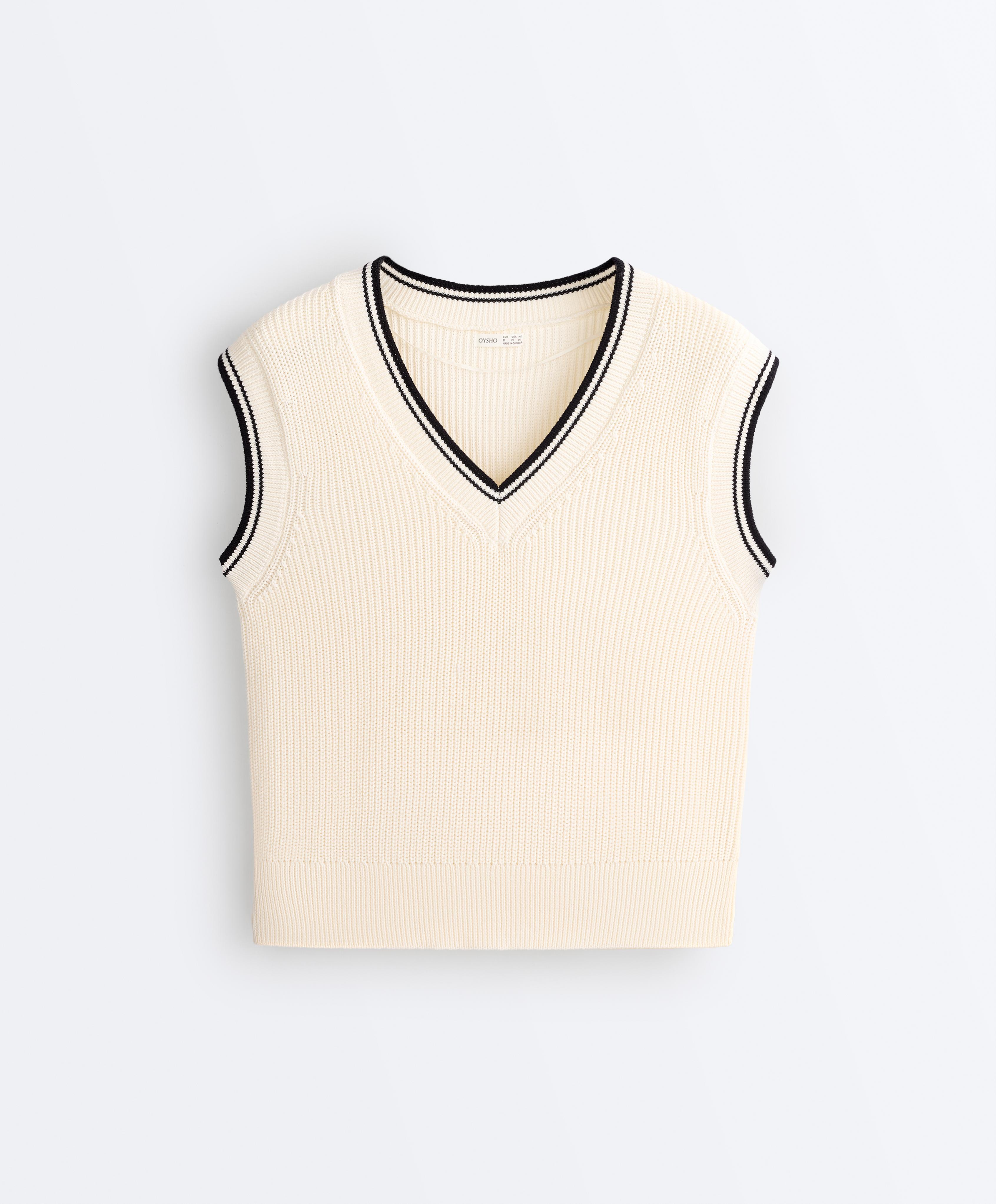Contrast 100% cotton sleeveless knit jumper