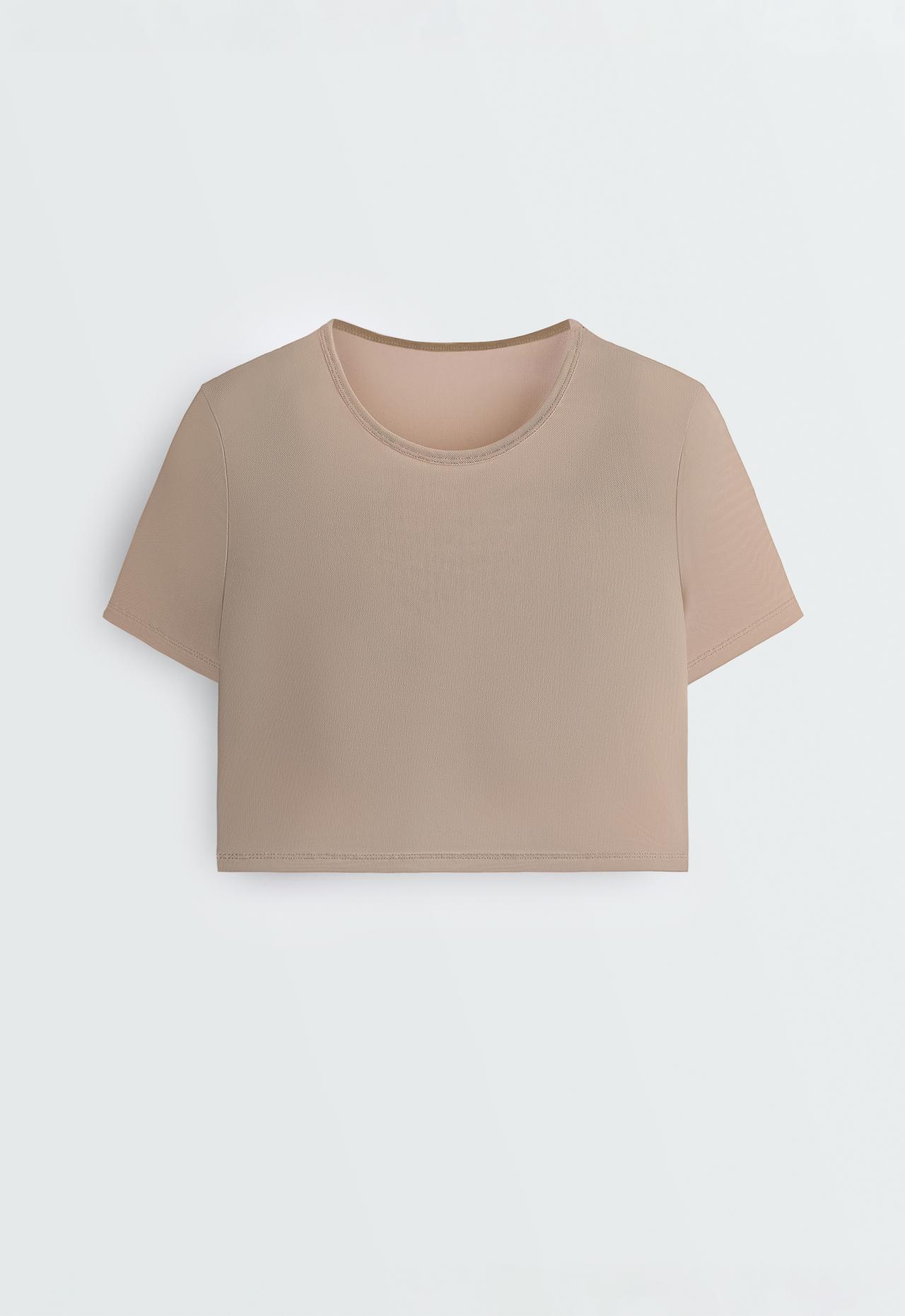 Evermove short-sleeved overlay tank top — PINK-BEIGE