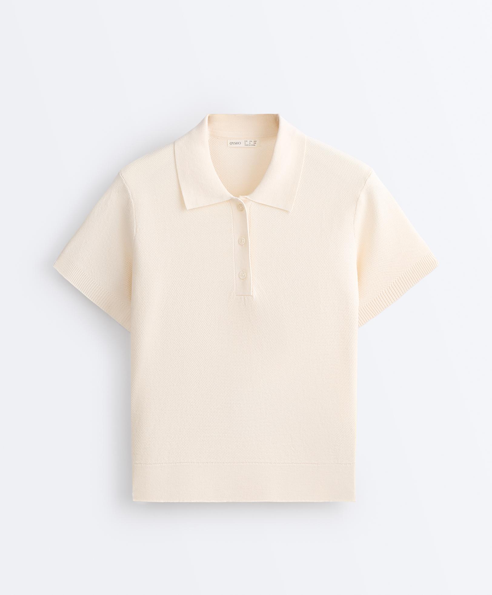 Short-sleeved button knit polo shirt — ECRU