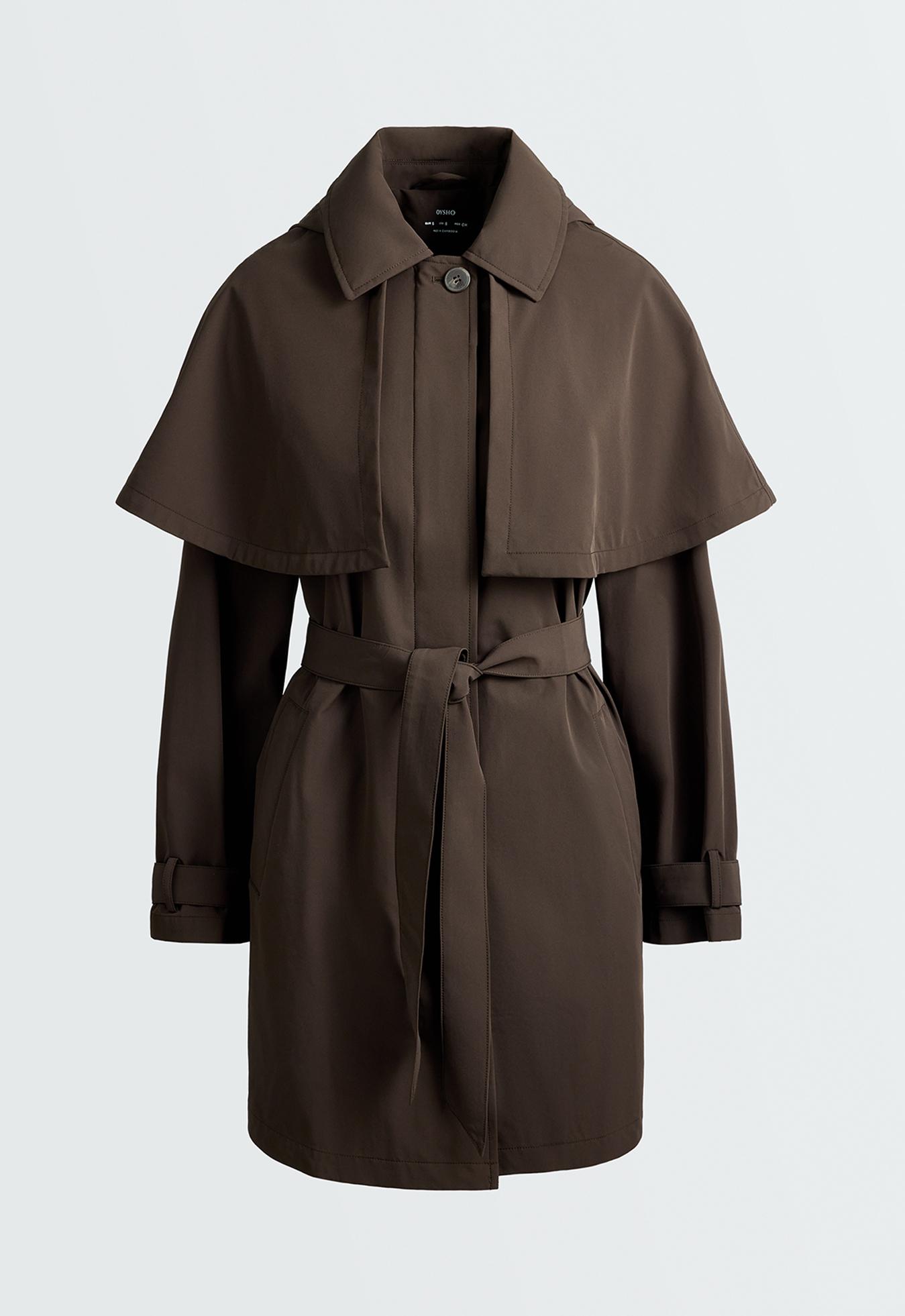 Extra lightweight 10k waterproof long cape jacket — BROWN