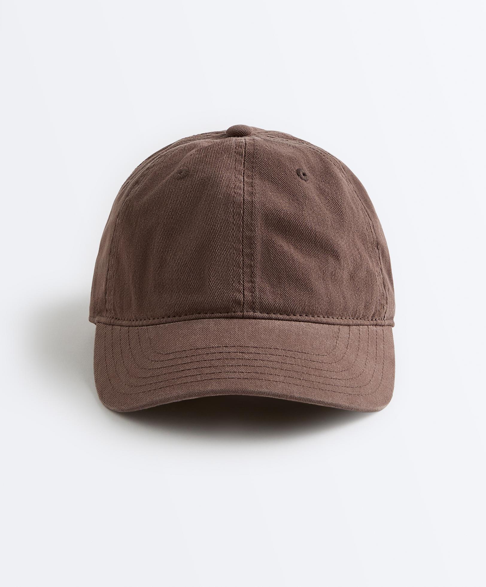 Washed-effect 100% cotton cap with tie — BROWN