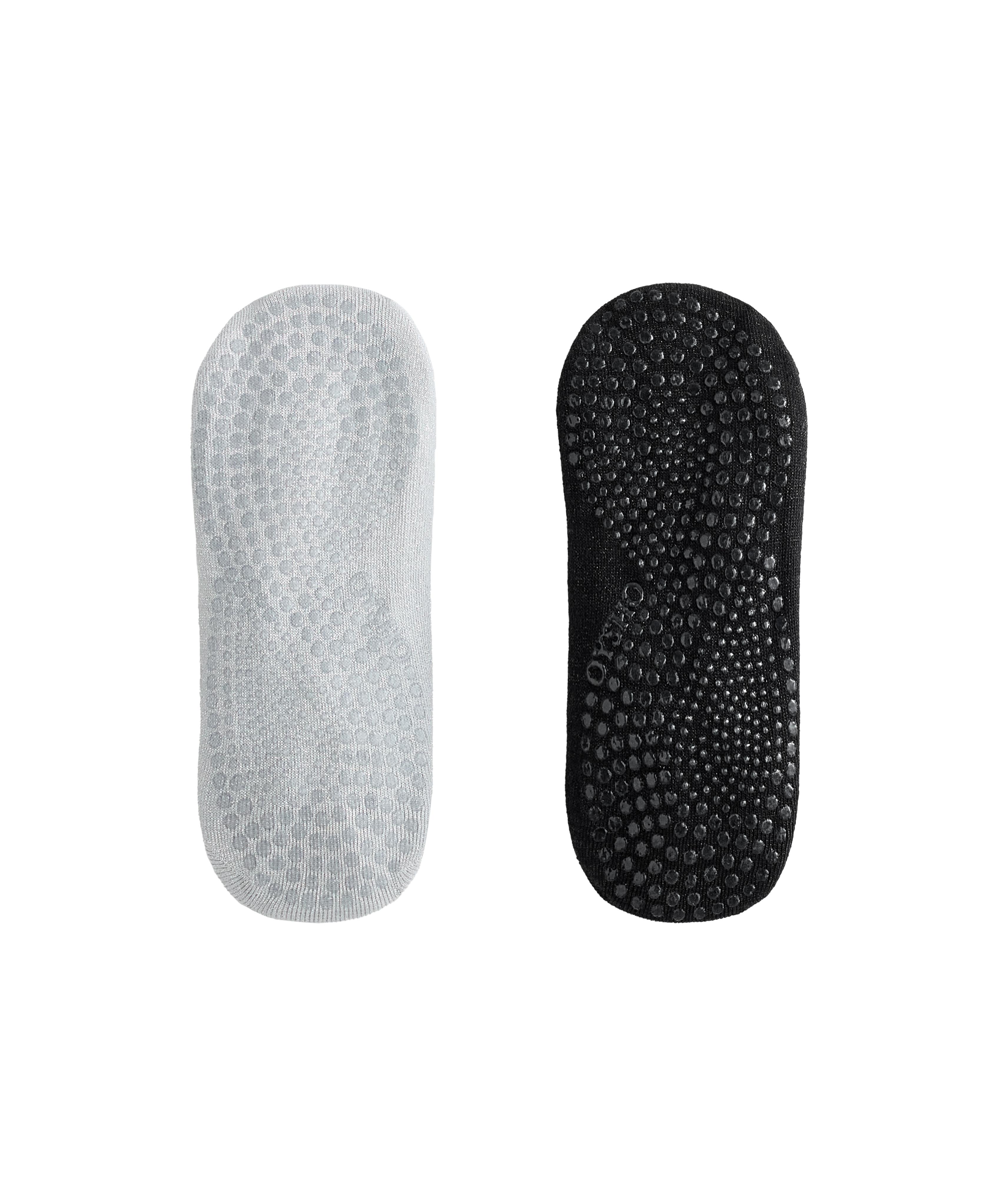 2 pairs of metallic thread crossover strap cotton blend yoga and Pilates socks — BLACK