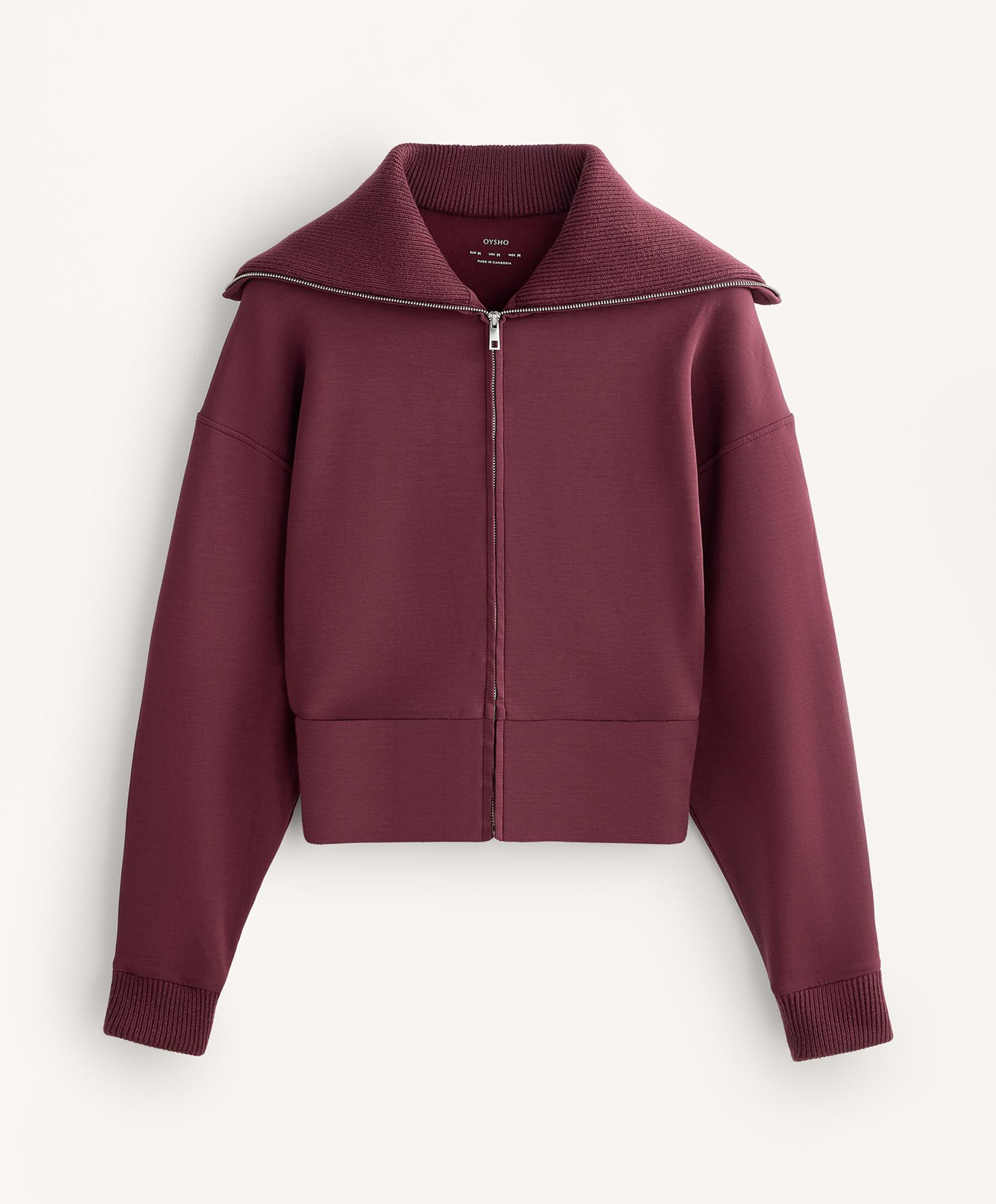 Fitted waist knit collar jacket with brushed modal — MAROON