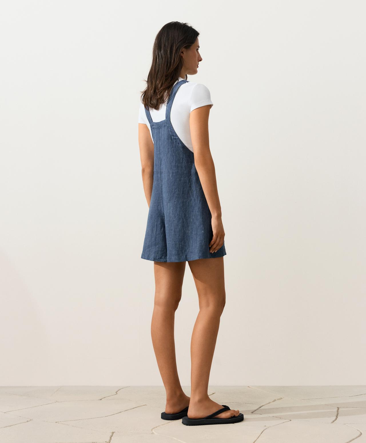 Short strappy 100% linen jumpsuit — BLUE MELANGE