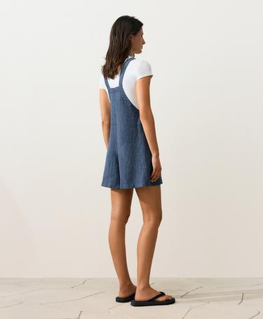 Short strappy 100% linen jumpsuit — BLUE MELANGE 6
