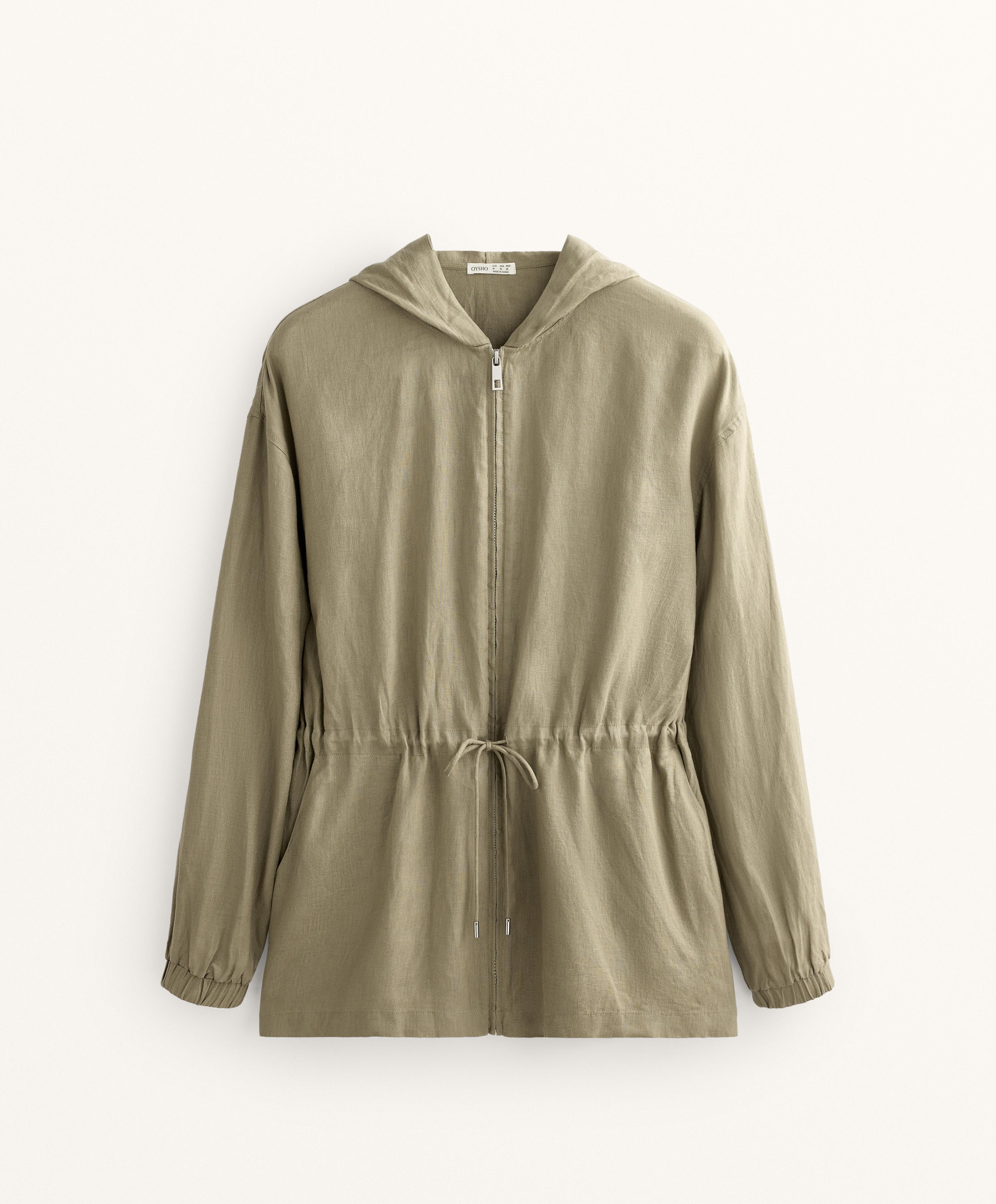 Veste longue à capuche 100 % lin