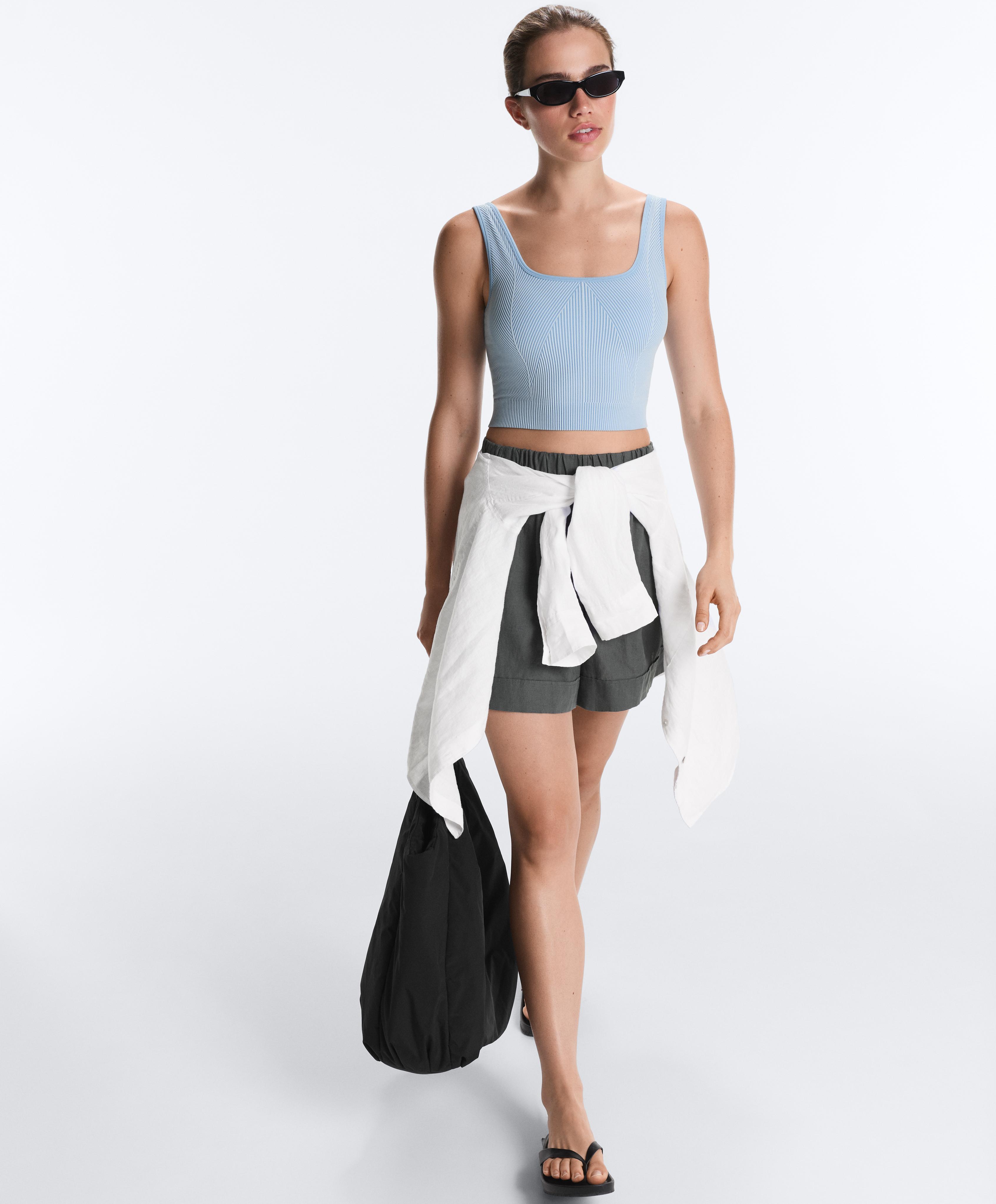 Seamless square neck tank top — PALE BLUE