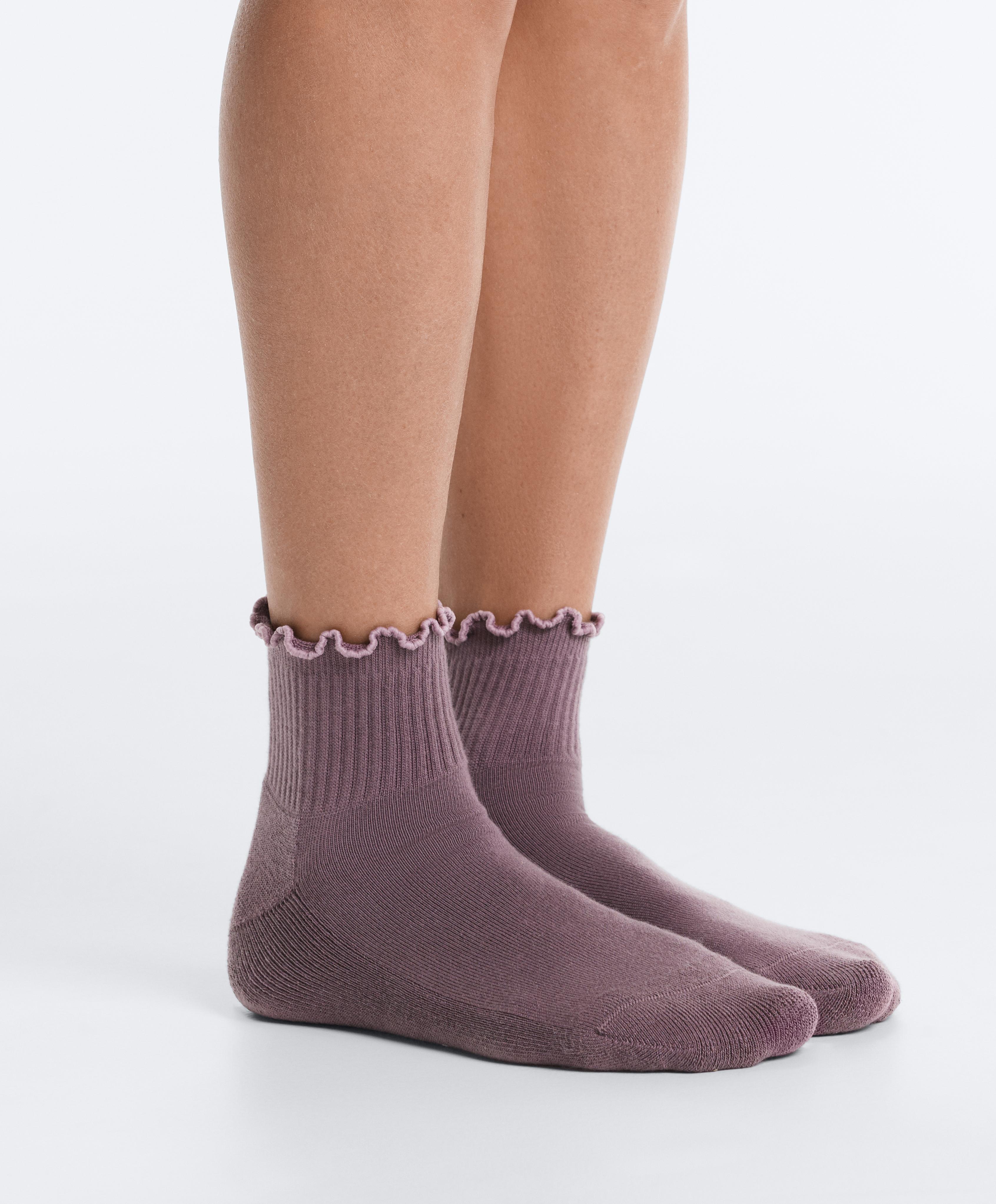 2 pairs of cotton blend quarter yoga and Pilates socks — GREY-PURPLE