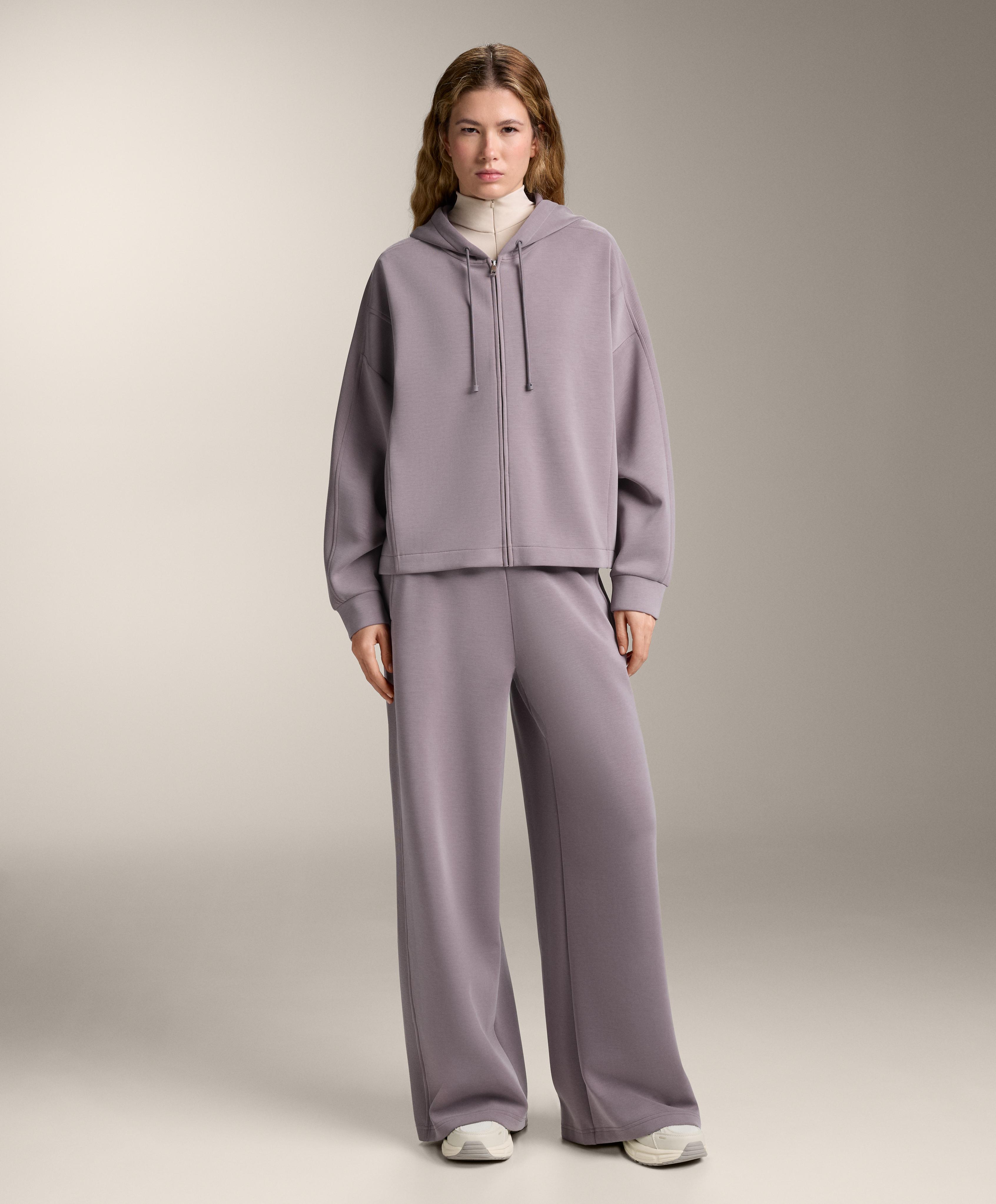 Hooded jacket with rib details with brushed modal - Sale