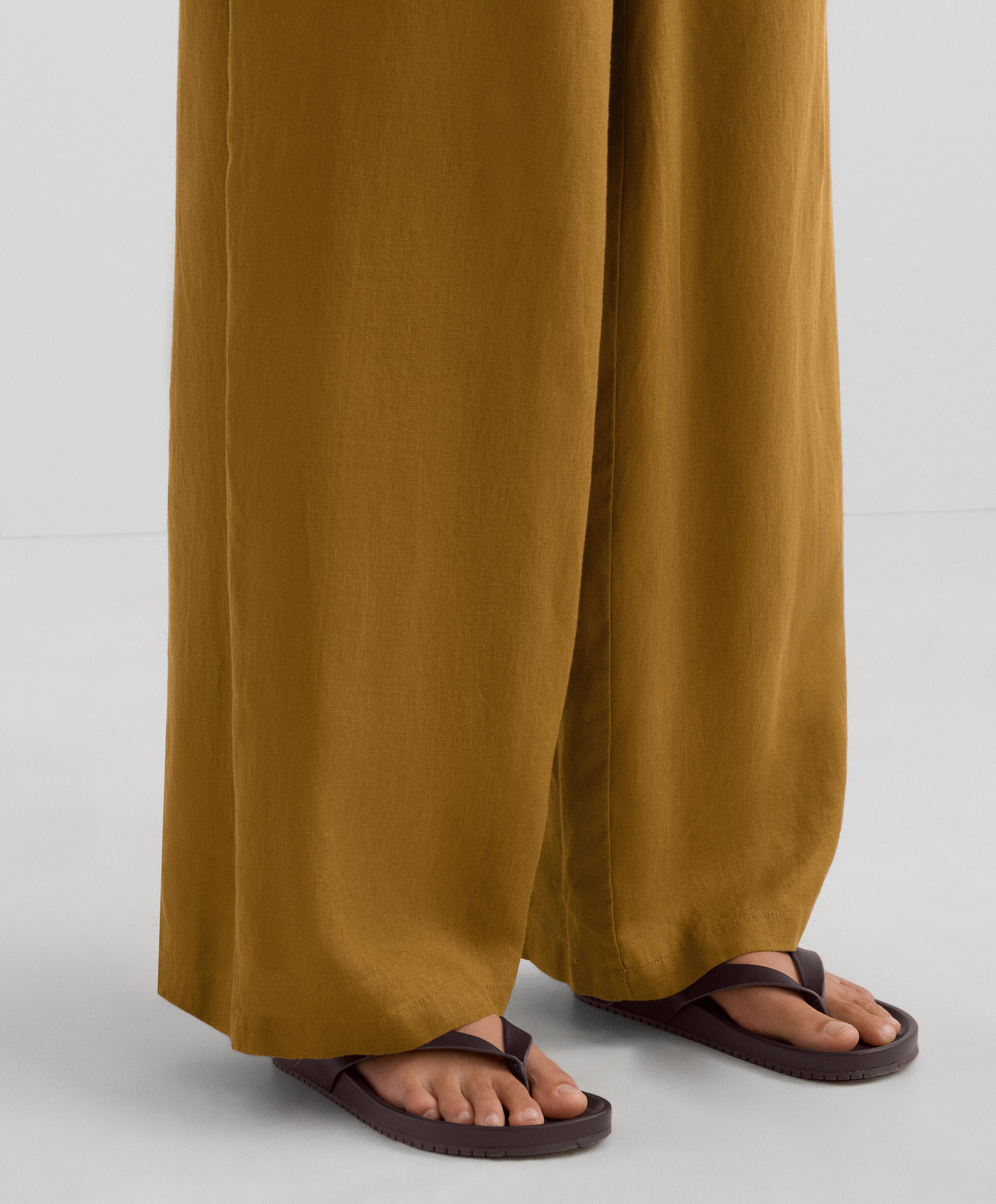 100% linen straight-leg trousers with folded waistband - Sale