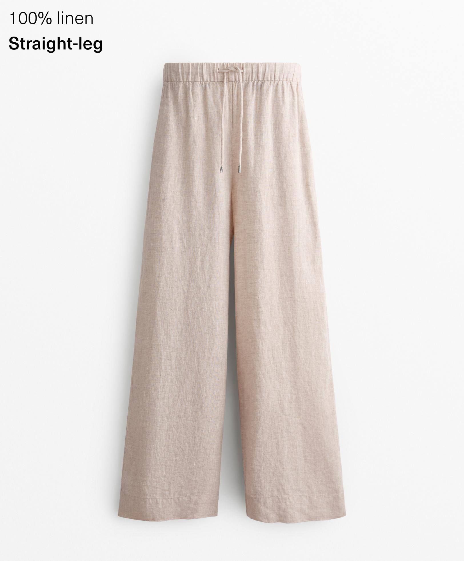 100% linen wide straight-leg trousers