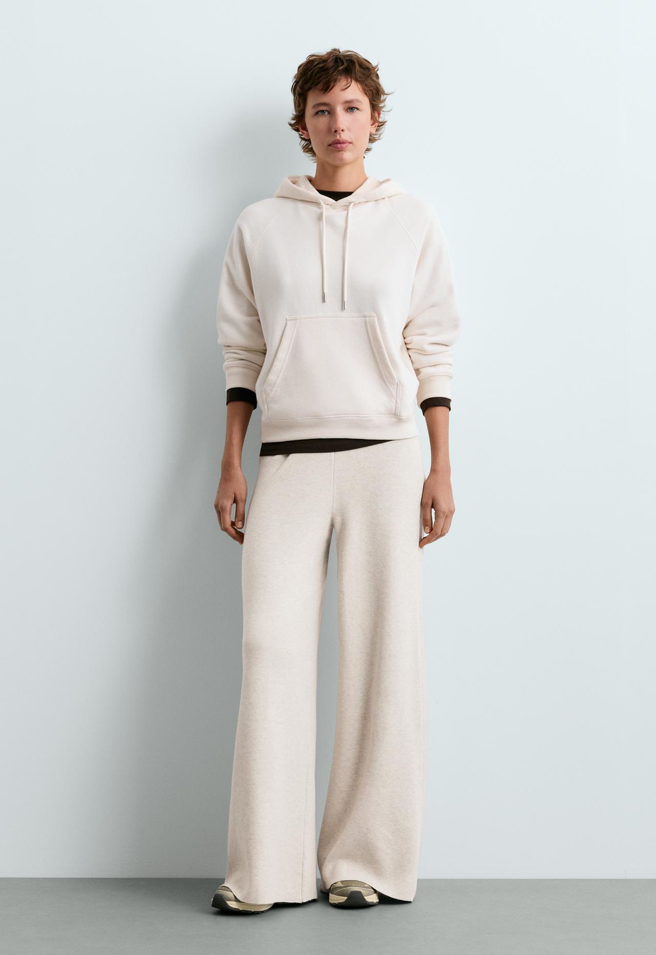 Waffle knit straight-leg trousers — PALE ASPHALT