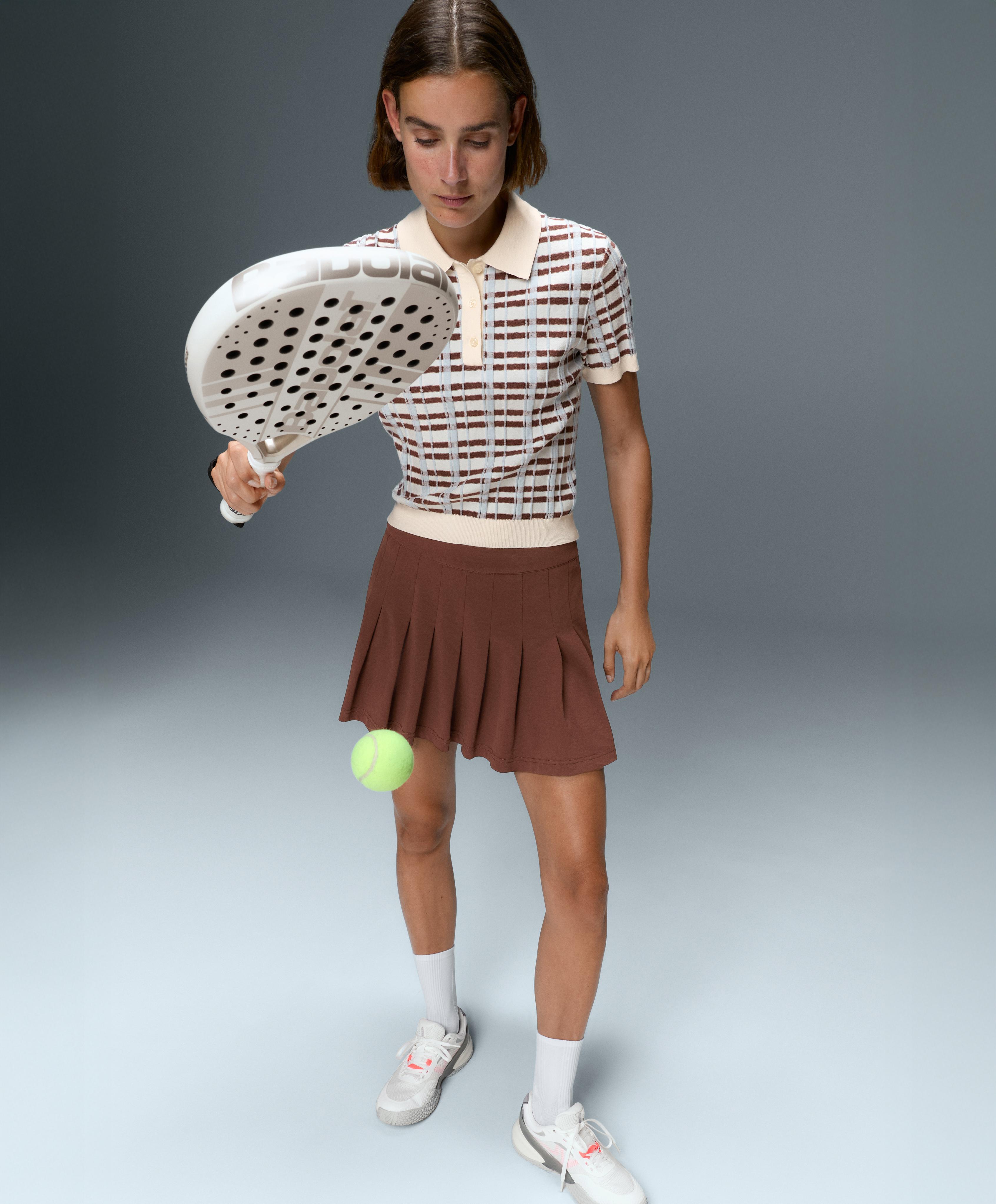 Cotton piqué pleated mini skirt — TERRACOTTA