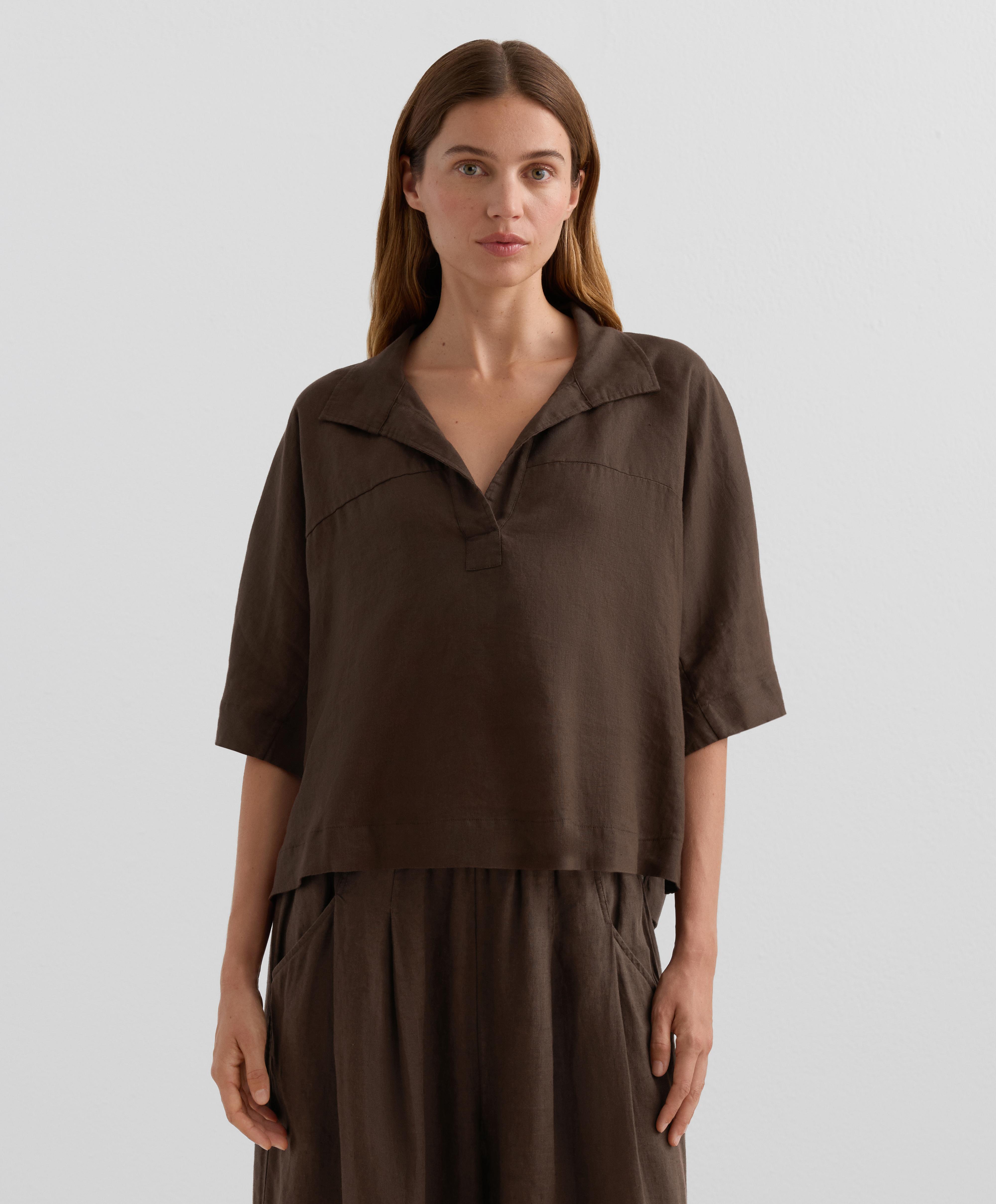 Oversize short-sleeved 100% linen shirt