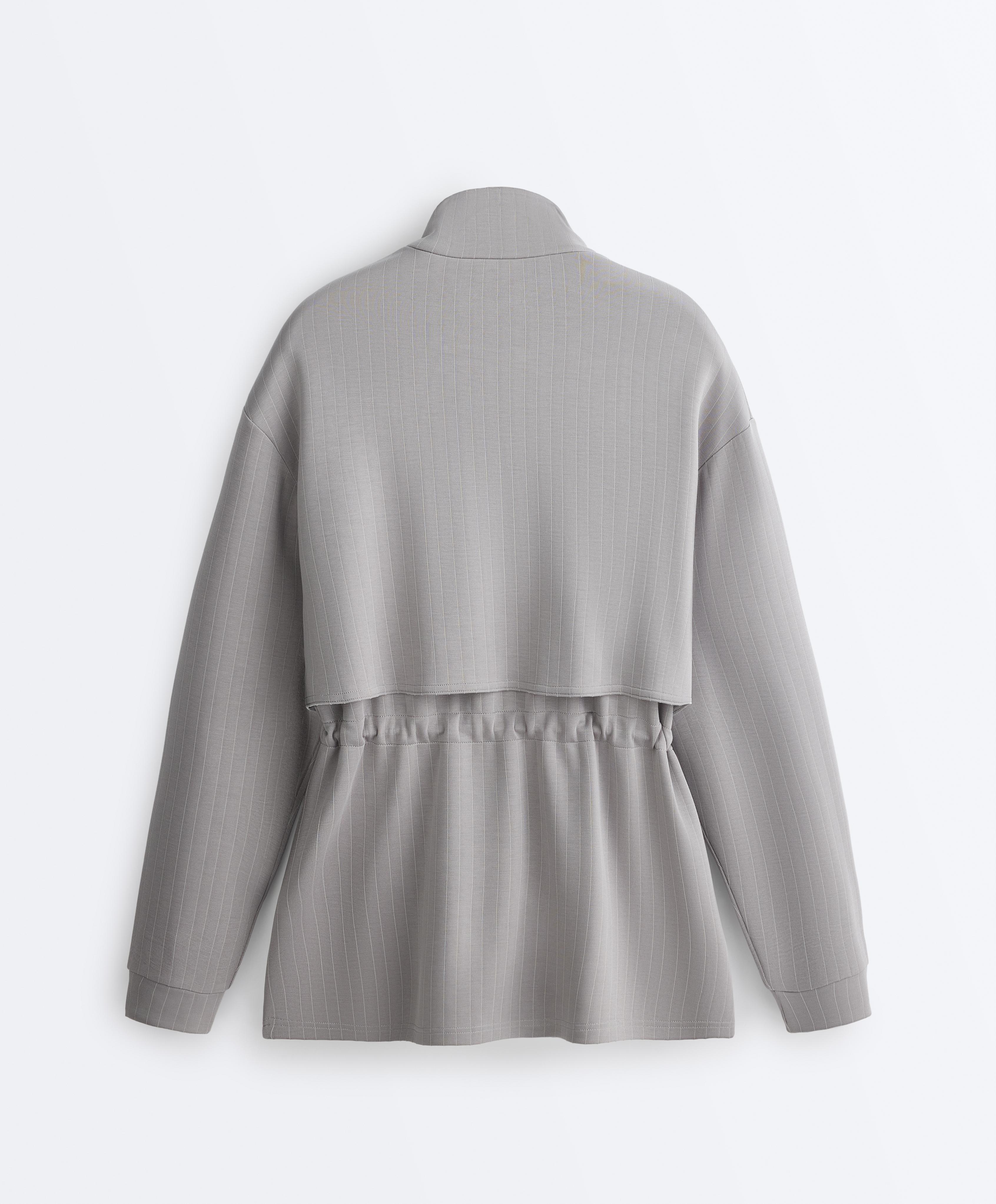 Long jacket with soft-touch modal stripes — MID GREY