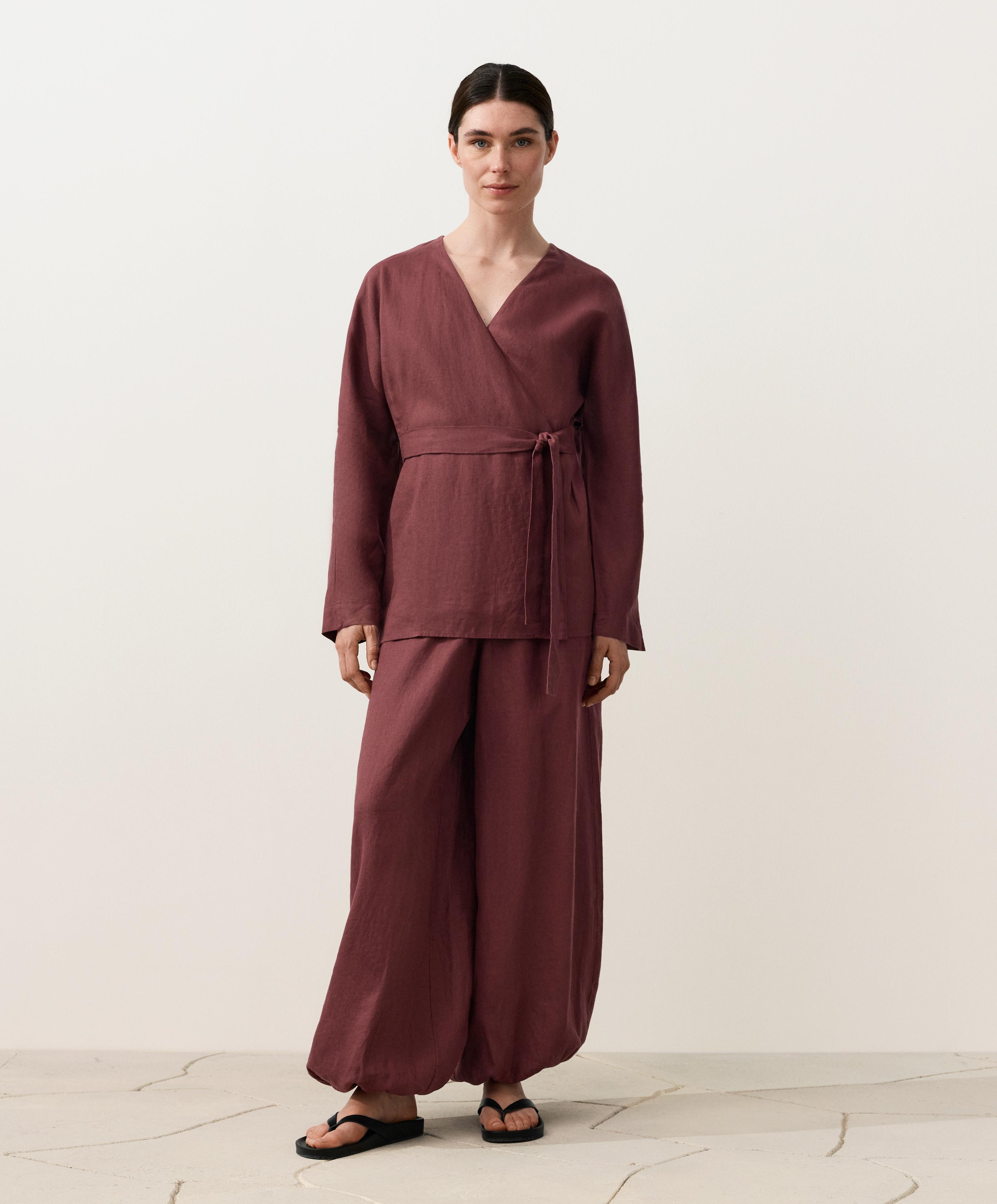 100% linen kimono shirt — BURGUNDY