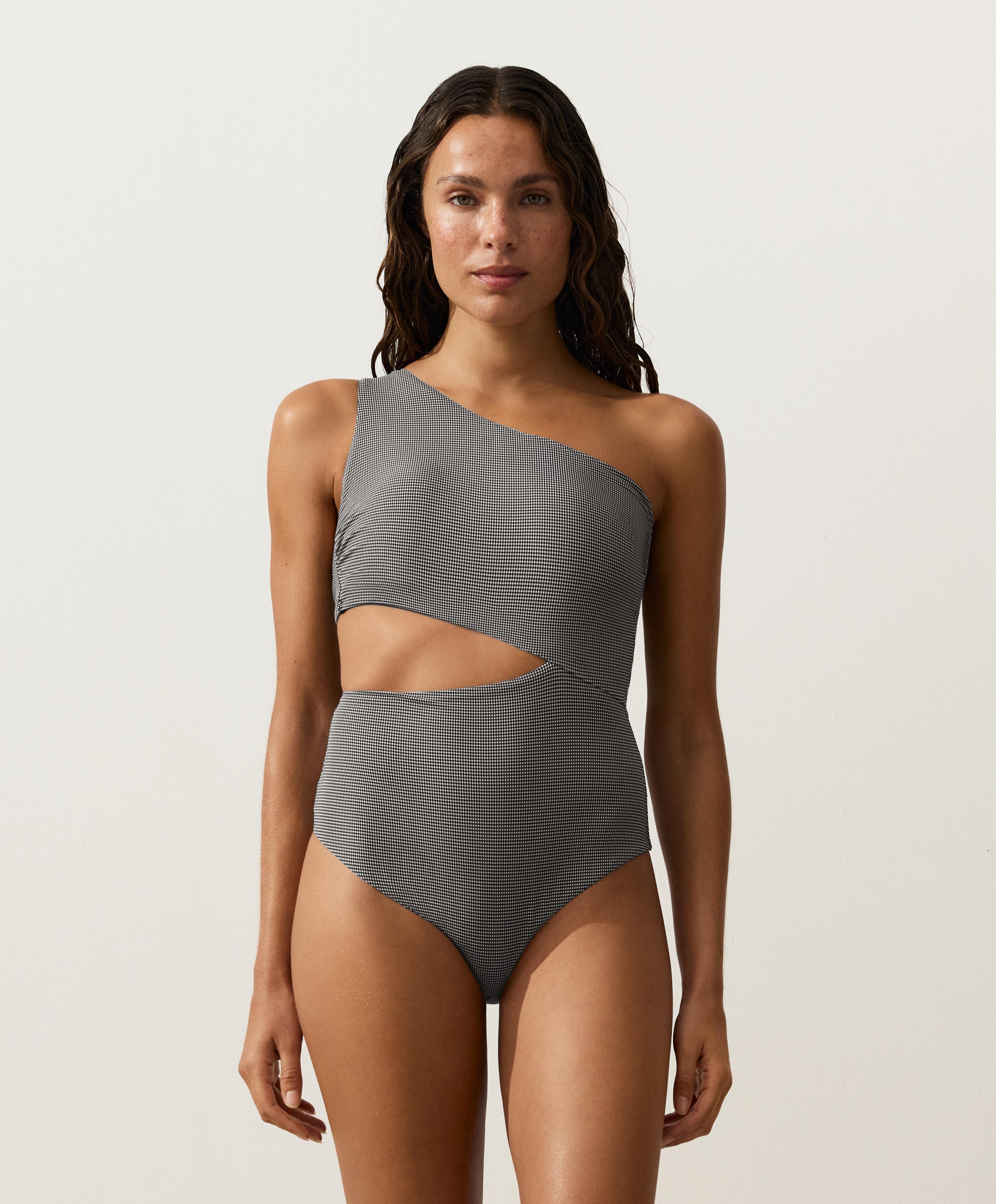 Trikini med asymmetrisk design og mini-vichytern Trikini med asymmetrisk design og mini-vichytern