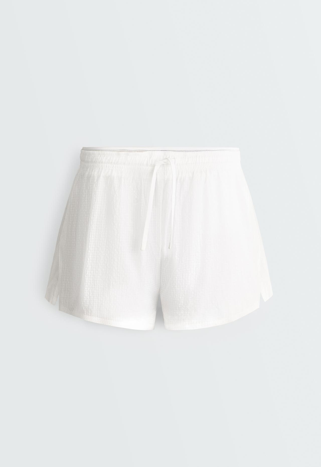 Technical 2-in-1 checked mid-rise shorts — WHITE 