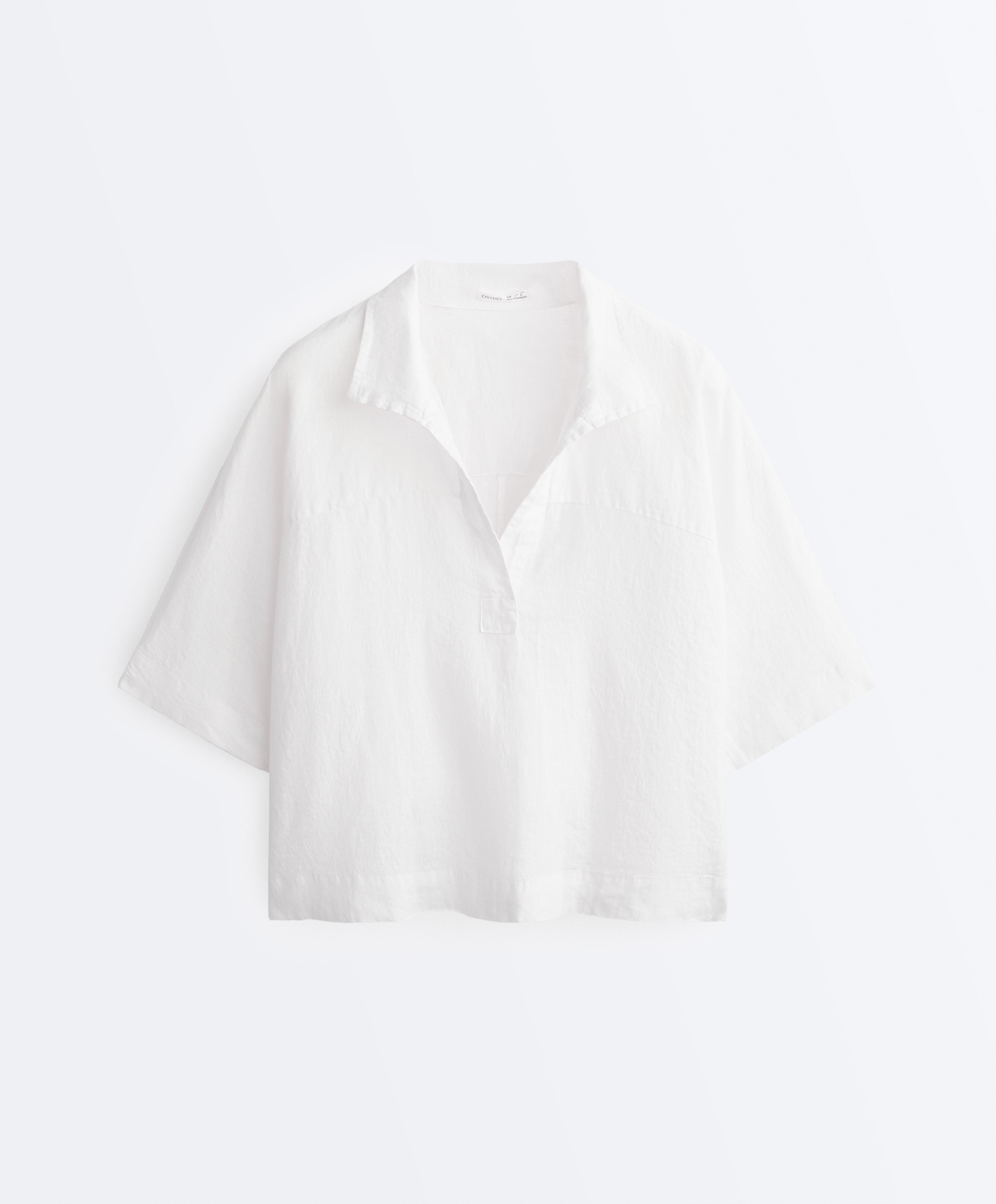 Oversized short sleeve 100% linen shirt — WHITE