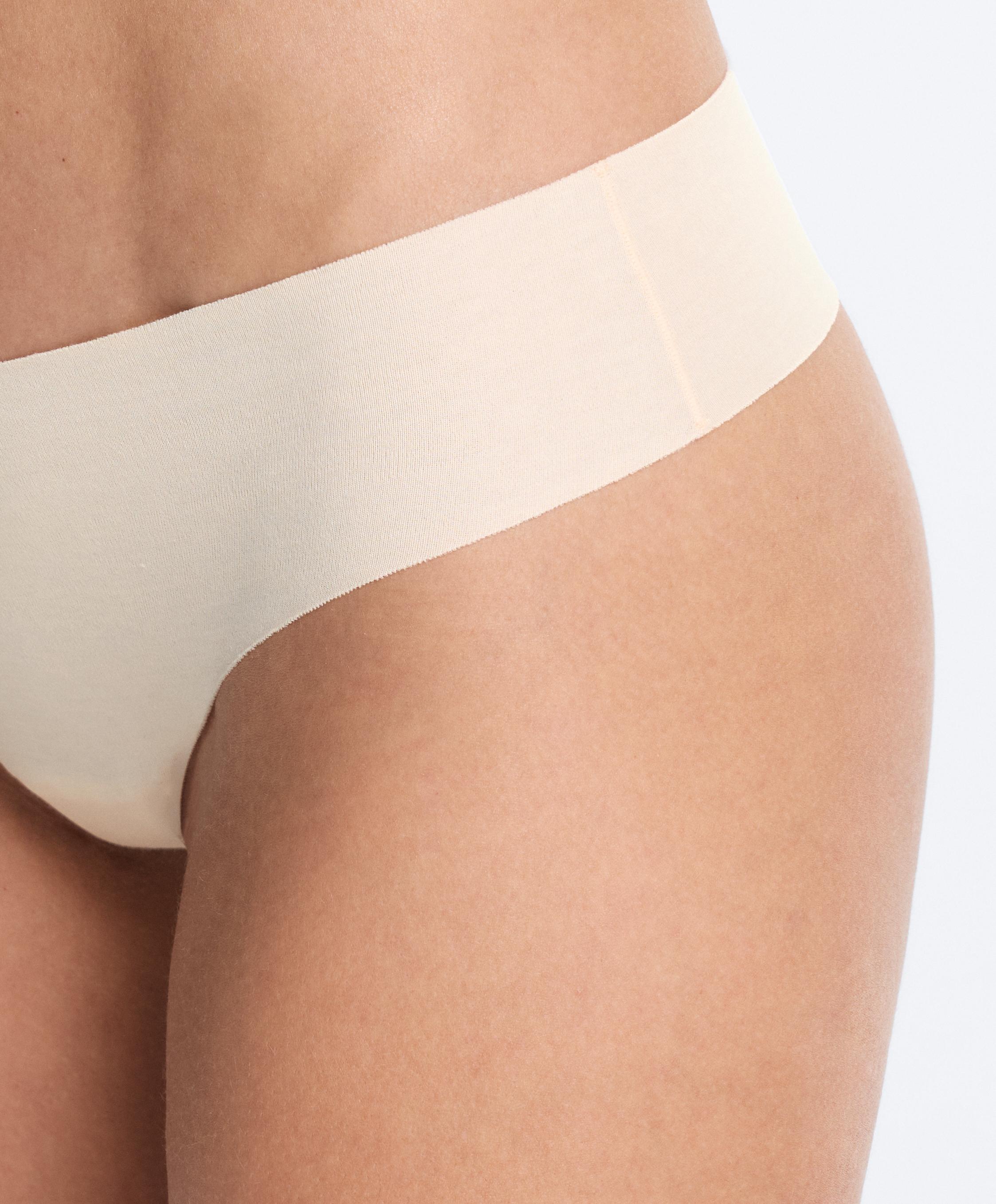 3 invisible cotton blend laser-cut Brazilian briefs — BEIGE