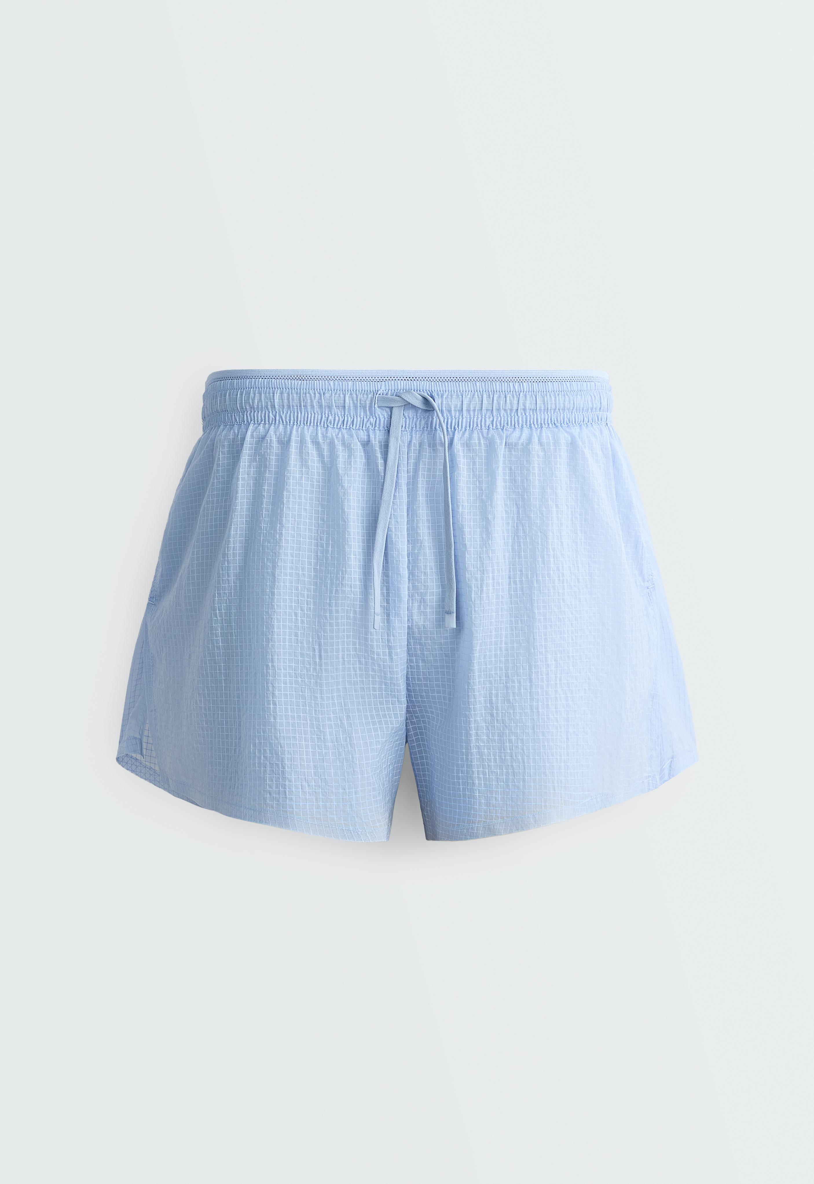 Technical 2-in-1 checked mid-rise shorts — MID GREY-BLUE