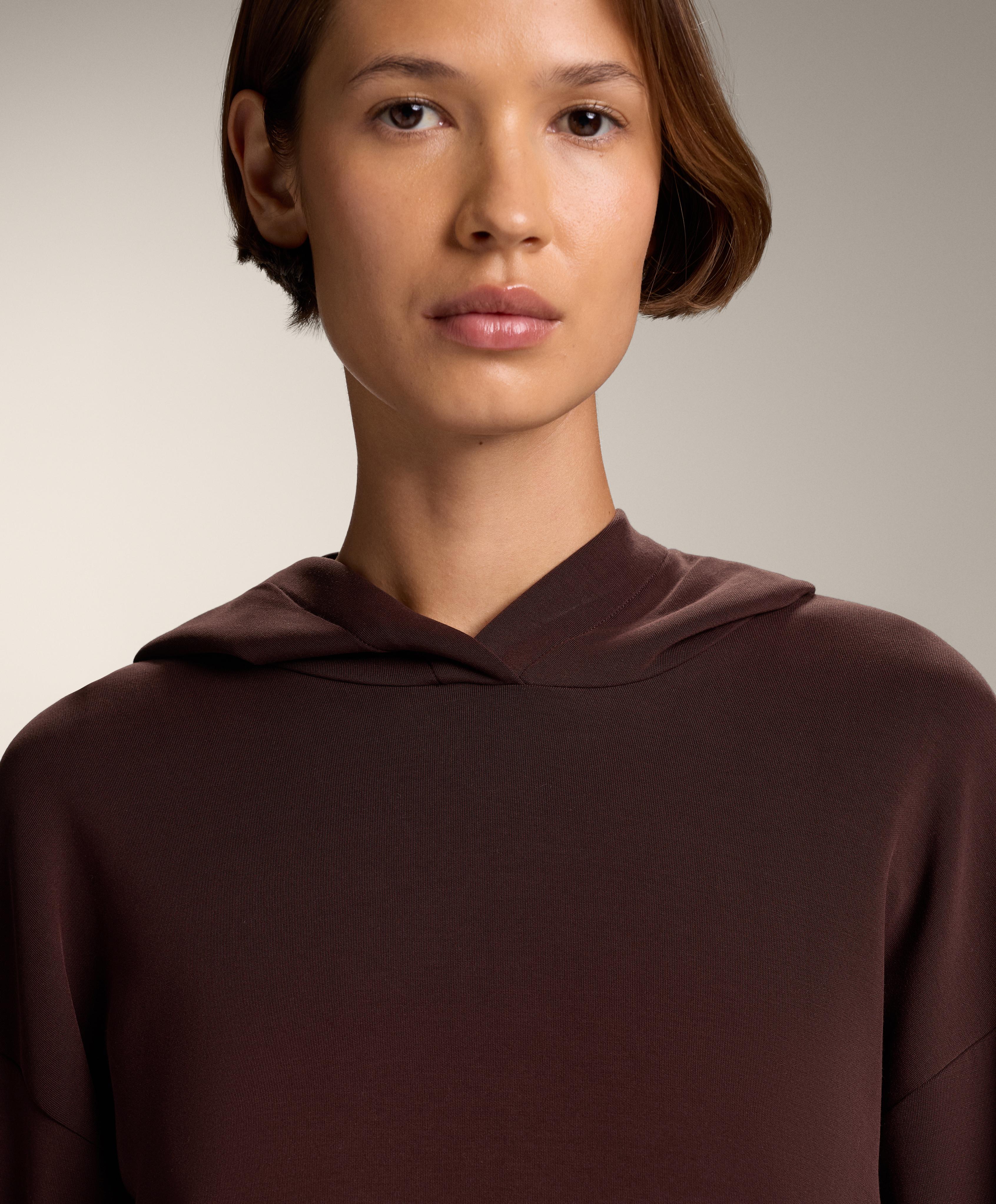 Crop sweatshirt with hood and fitted waist with soft-touch modal - Sale