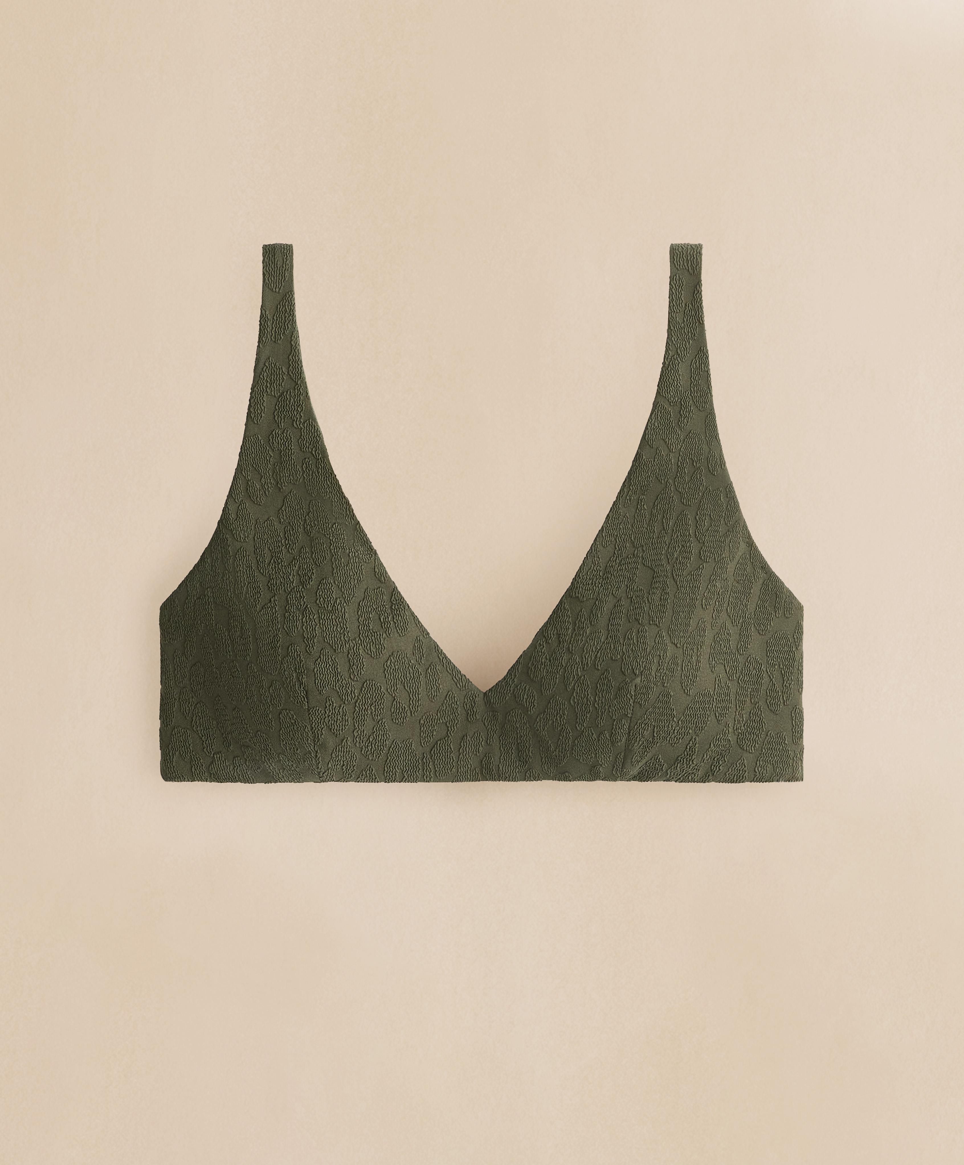 Leopard print textured halter bikini top — DARK KHAKI