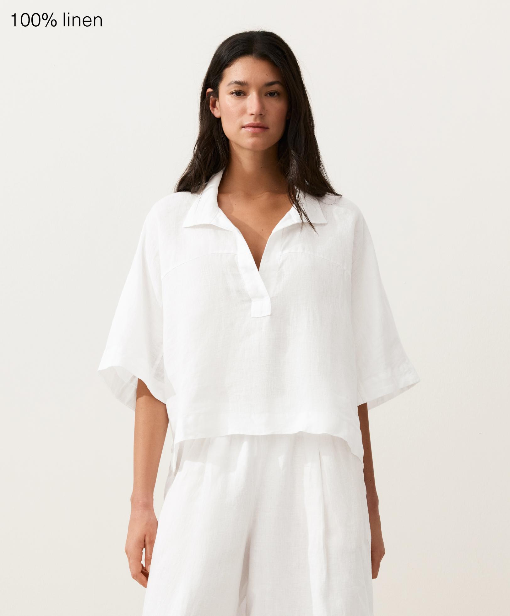 Oversized short sleeve 100% linen shirt