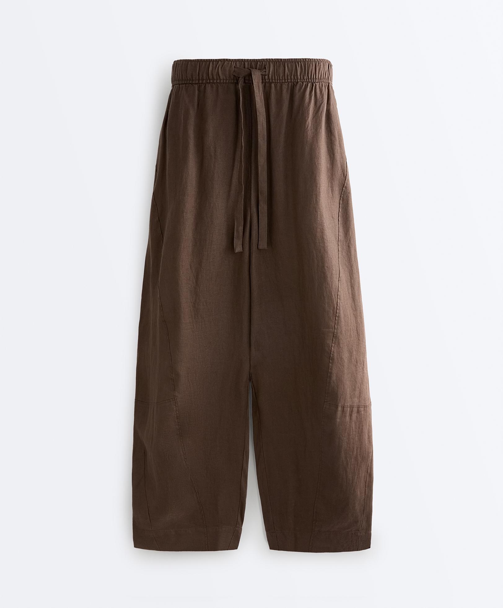 100% linen balloon trousers — DARK BROWN